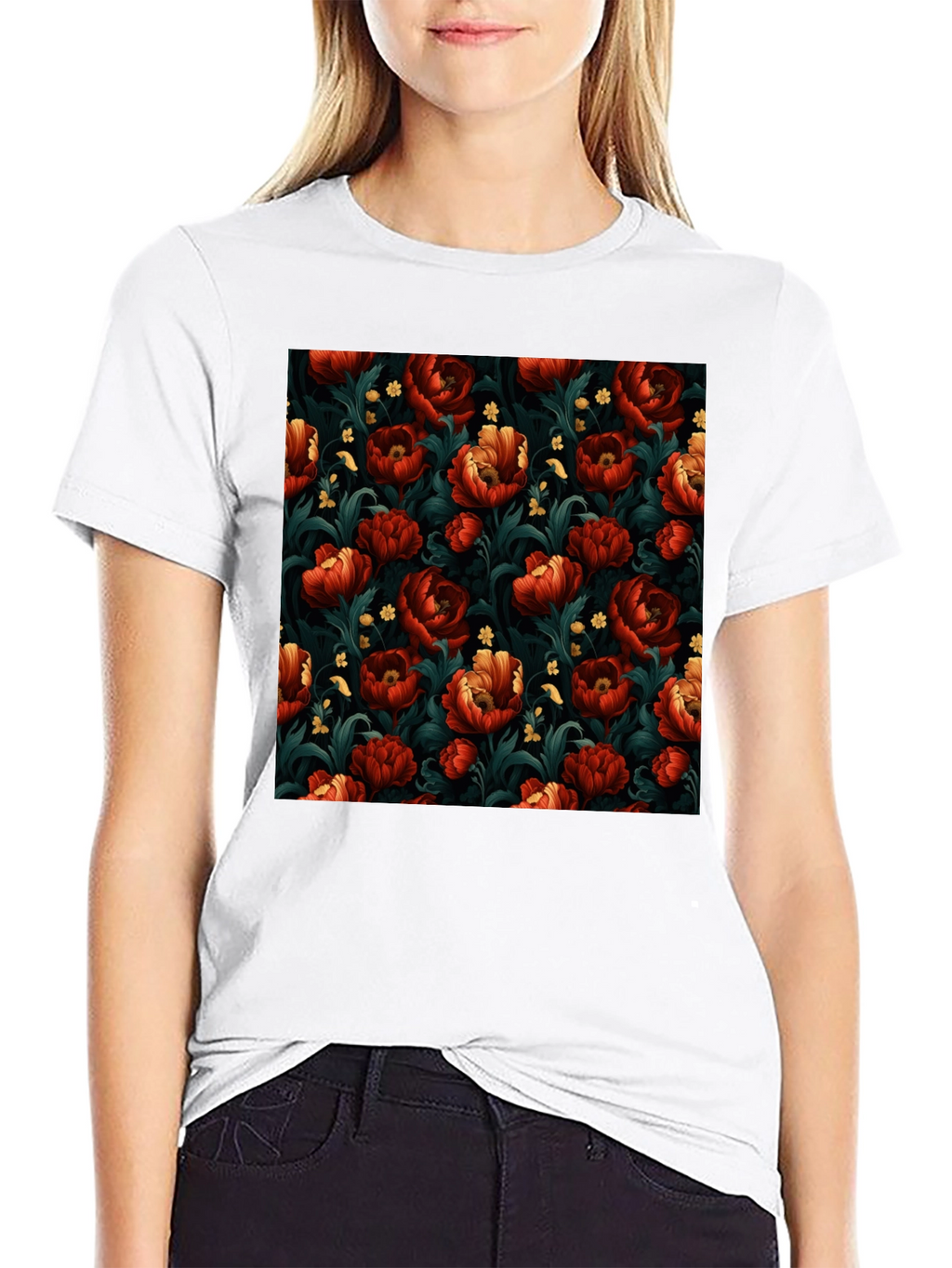 Floral Print Mens Black T-Shirt