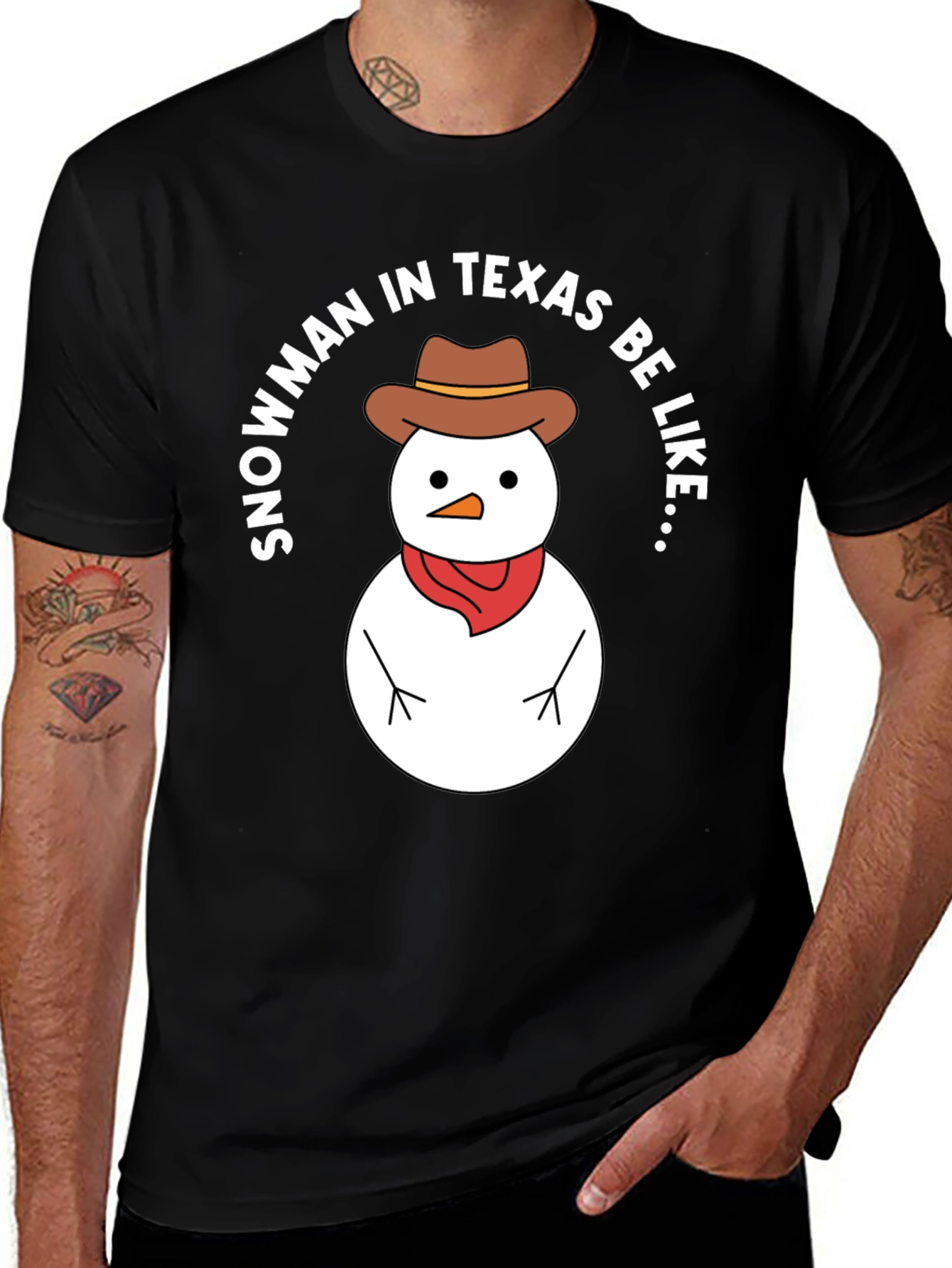 Texas Snowman Graphic Tee - Cowboy Hat Winter Humor T-Shirt