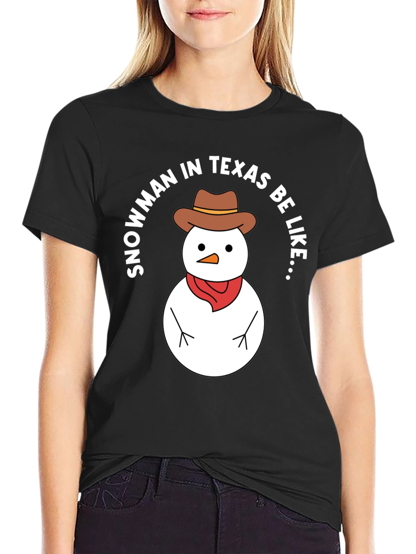 Texas Snowman Graphic Tee - Cowboy Hat Winter Humor T-Shirt