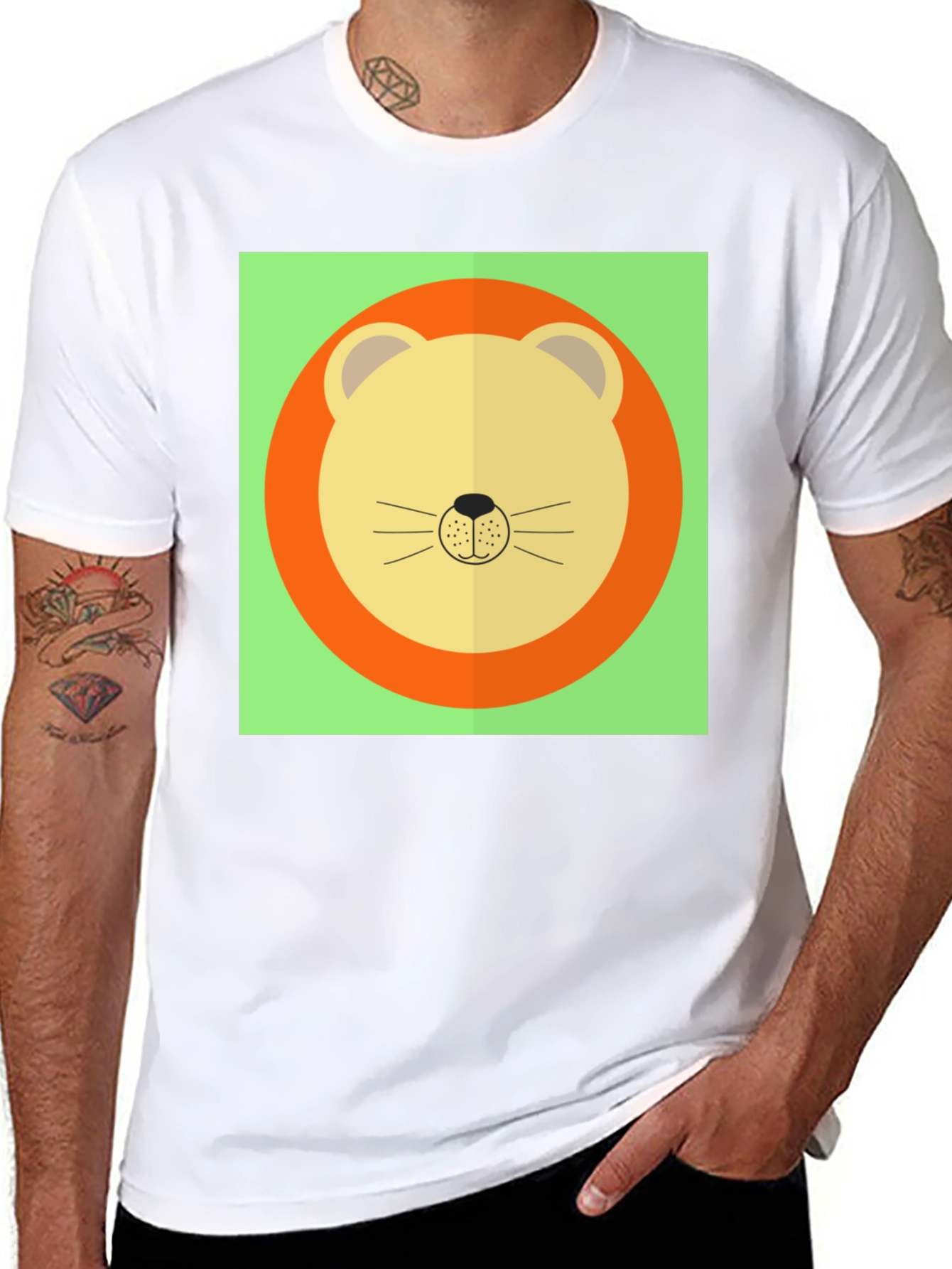 Lion Graphic Tee - Round Face Cartoon Design