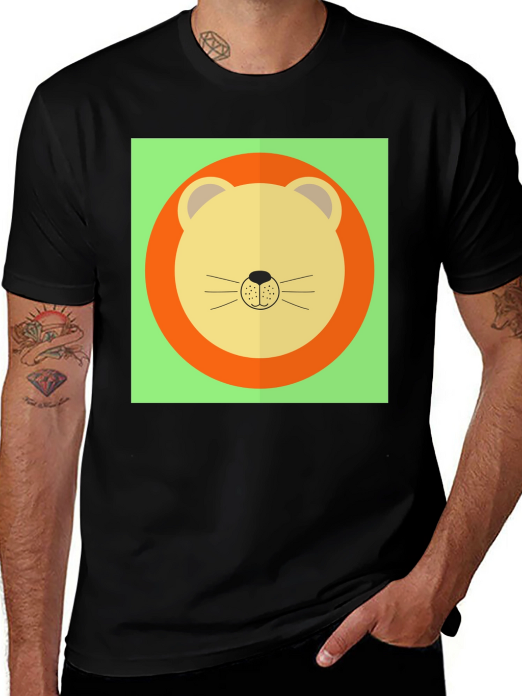 Lion Graphic Tee - Round Face Cartoon Design
