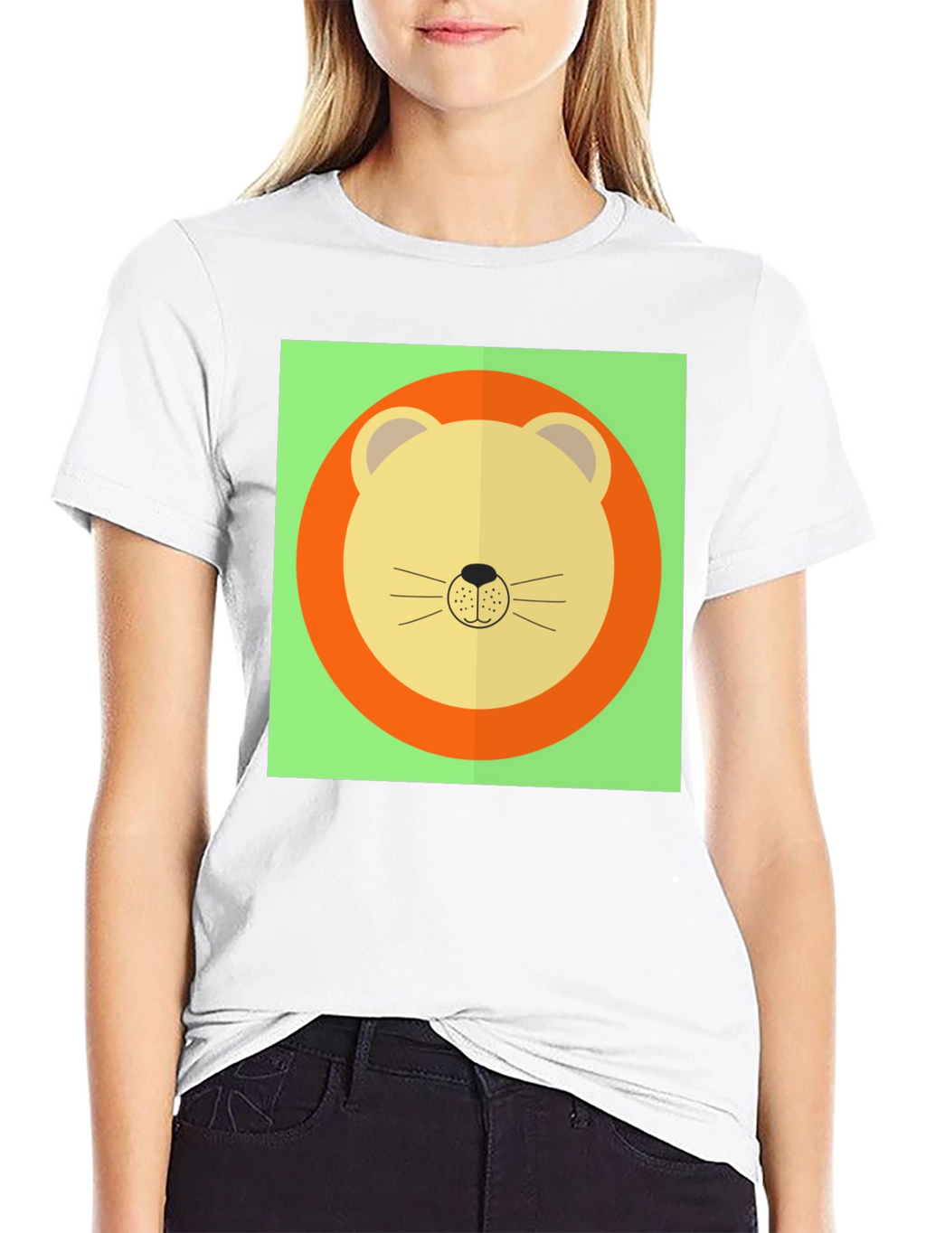 Lion Graphic Tee - Round Face Cartoon Design