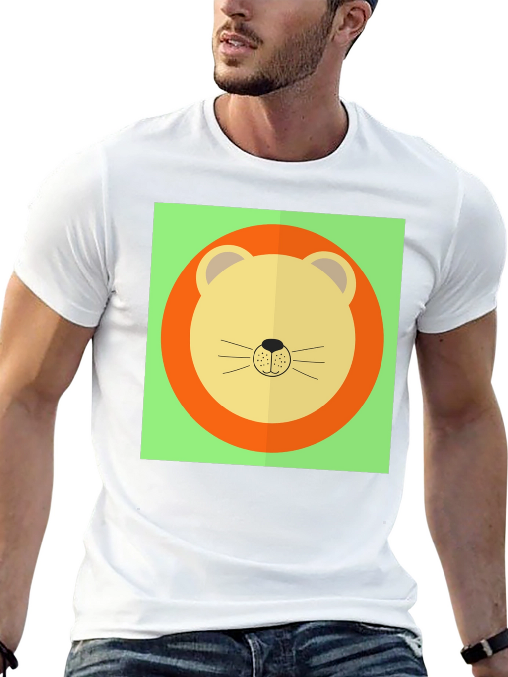 Lion Graphic Tee - Round Face Cartoon Design