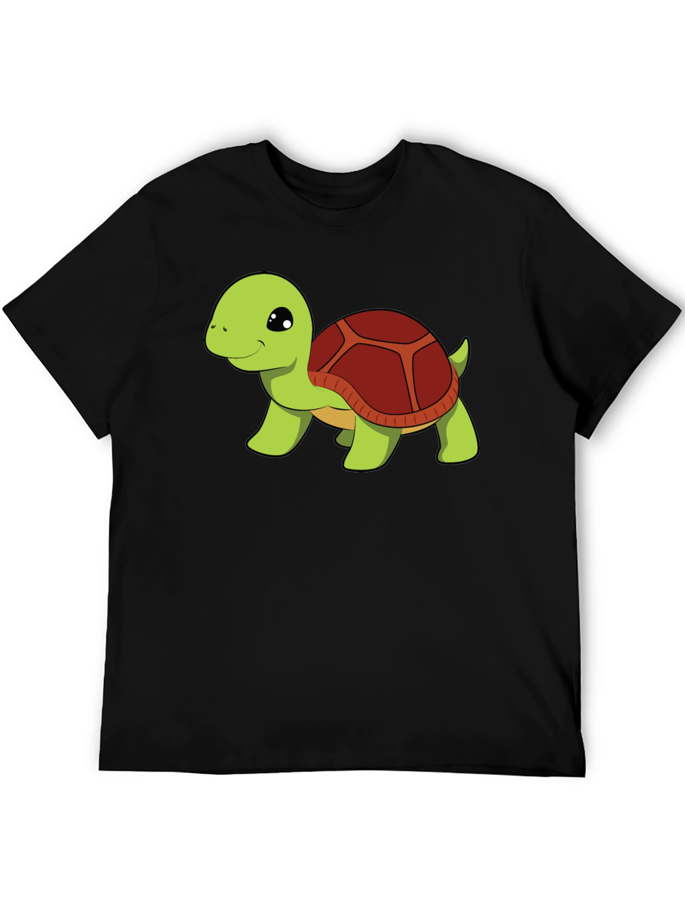 Cute Turtle Graphic Tee - Black Cotton T-Shirt