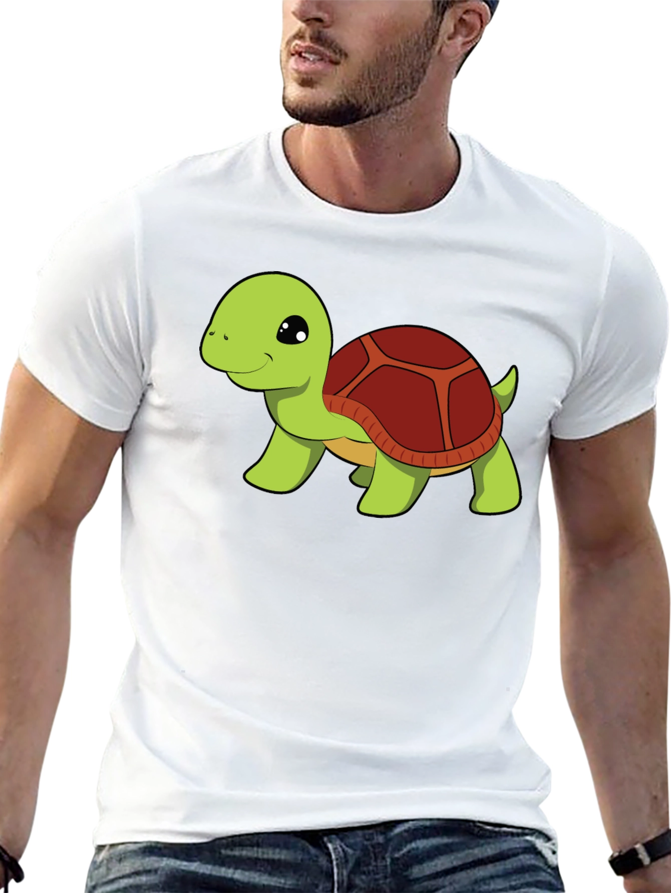 Cute Turtle Graphic Tee - Black Cotton T-Shirt