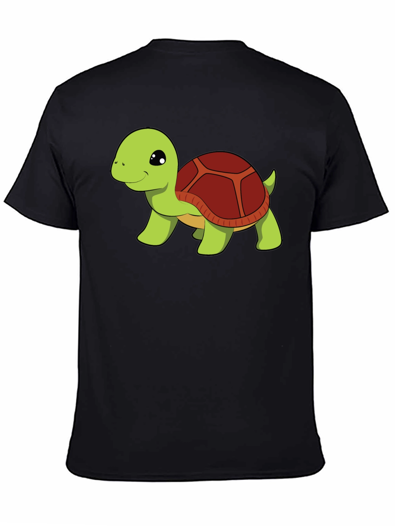 Cute Turtle Graphic Tee - Black Cotton T-Shirt