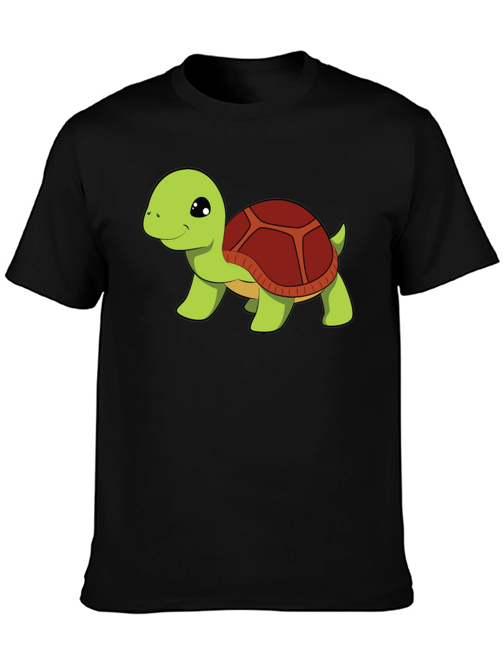 Cute Turtle Graphic Tee - Black Cotton T-Shirt