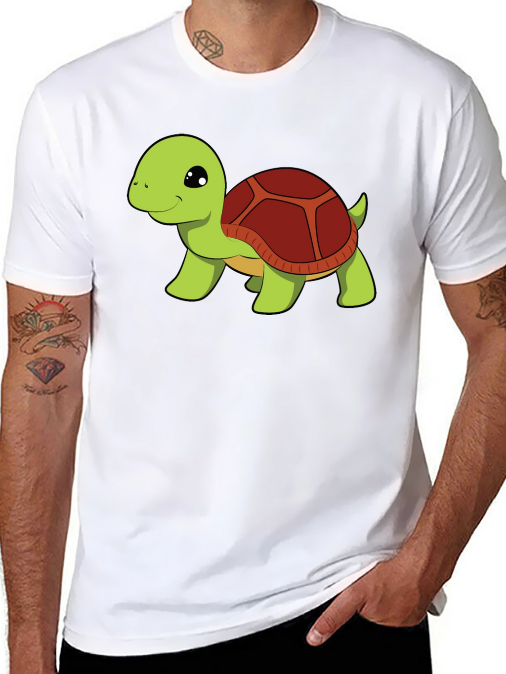 Cute Turtle Graphic Tee - Black Cotton T-Shirt