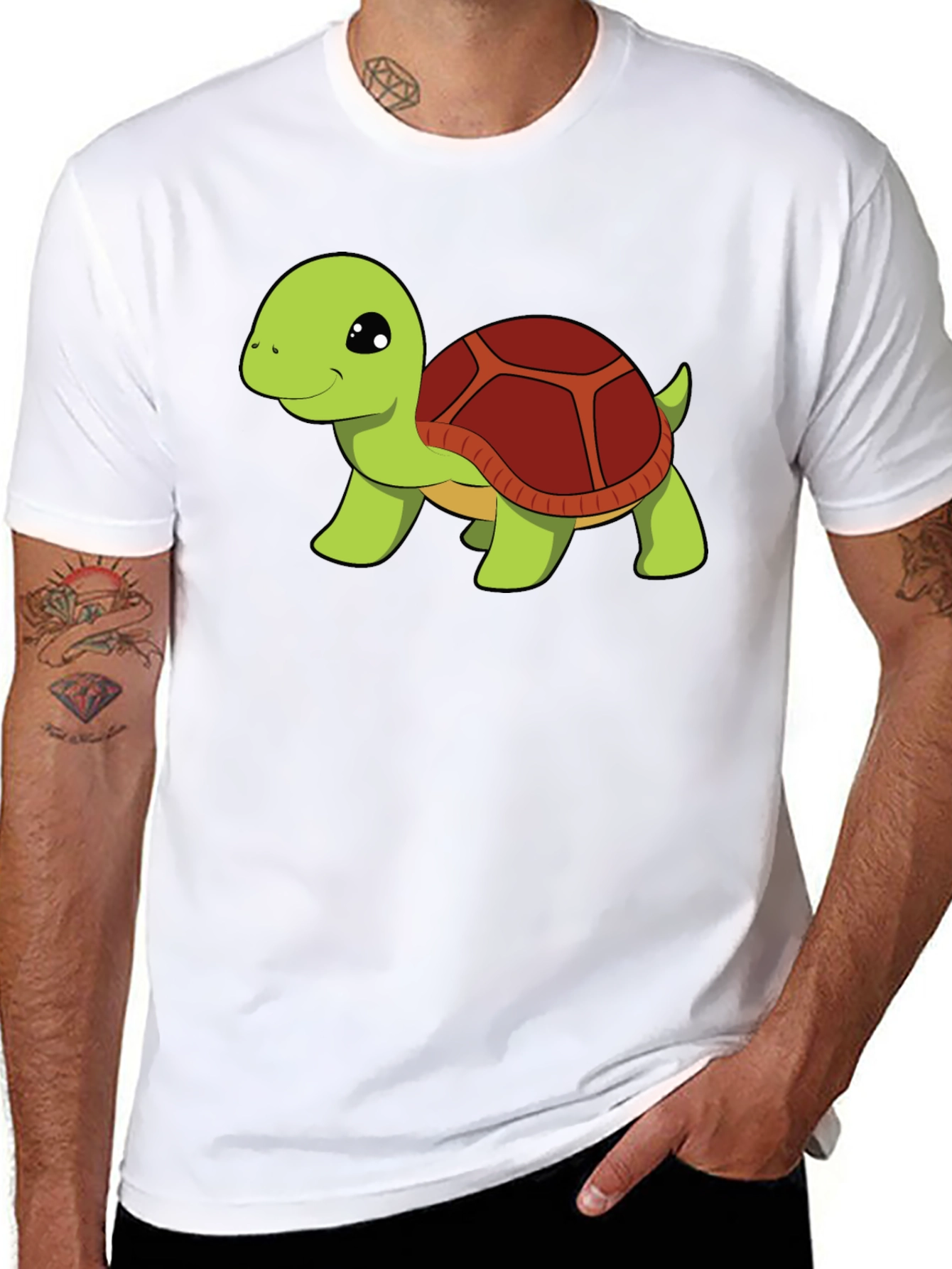 Cute Turtle Graphic Tee - Black Cotton T-Shirt