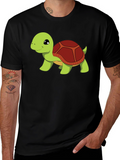 Cute Turtle Graphic Tee - Black Cotton T-Shirt