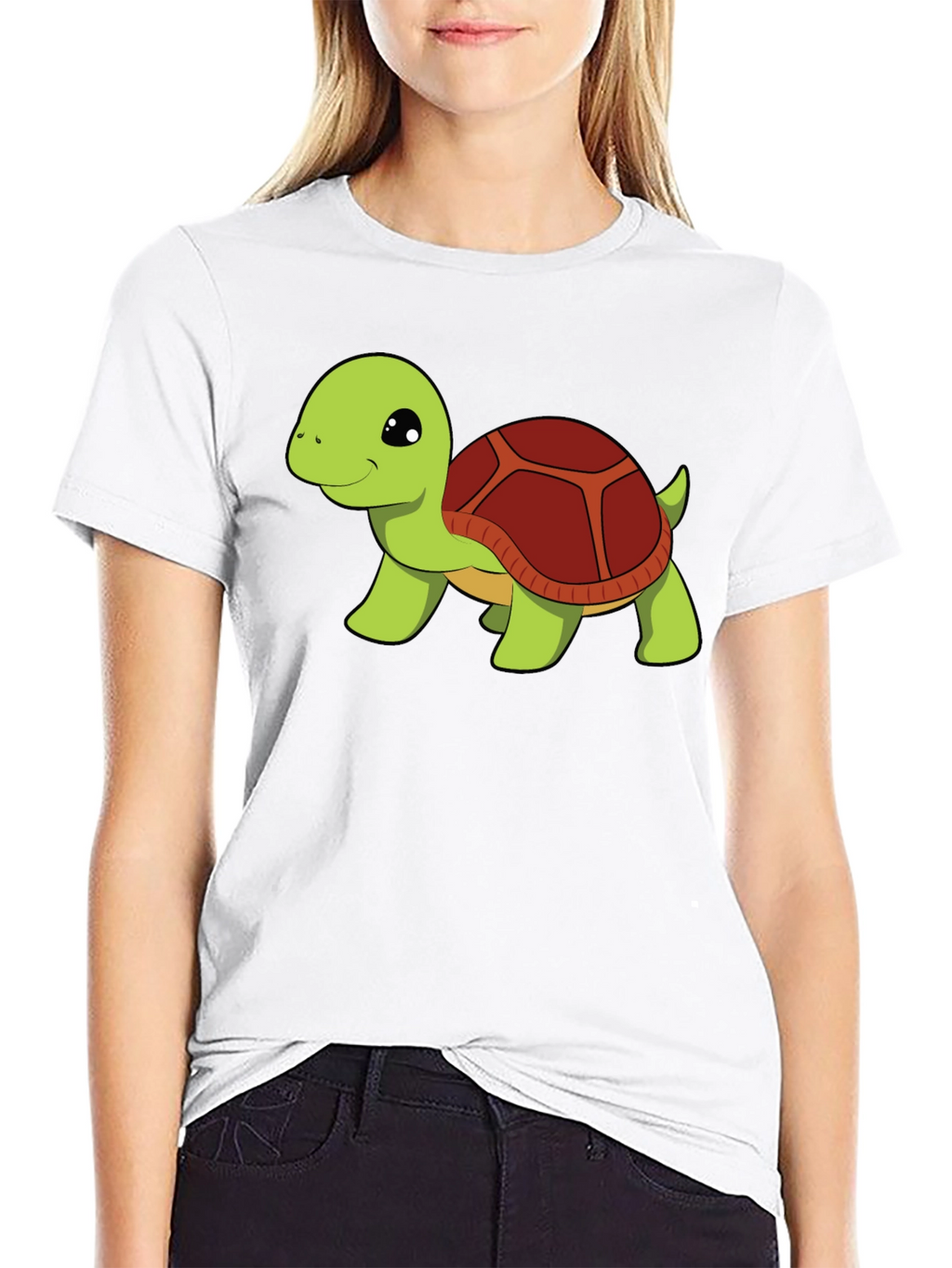 Cute Turtle Graphic Tee - Black Cotton T-Shirt