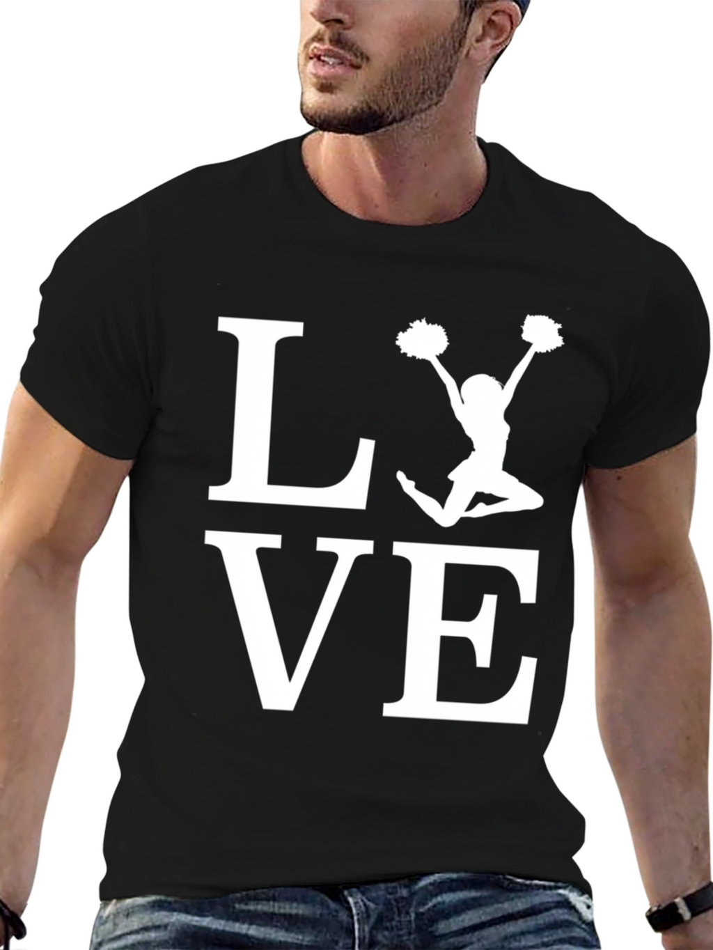 Cheerleader LOVE Graphic T-Shirt - Black Cotton Tee