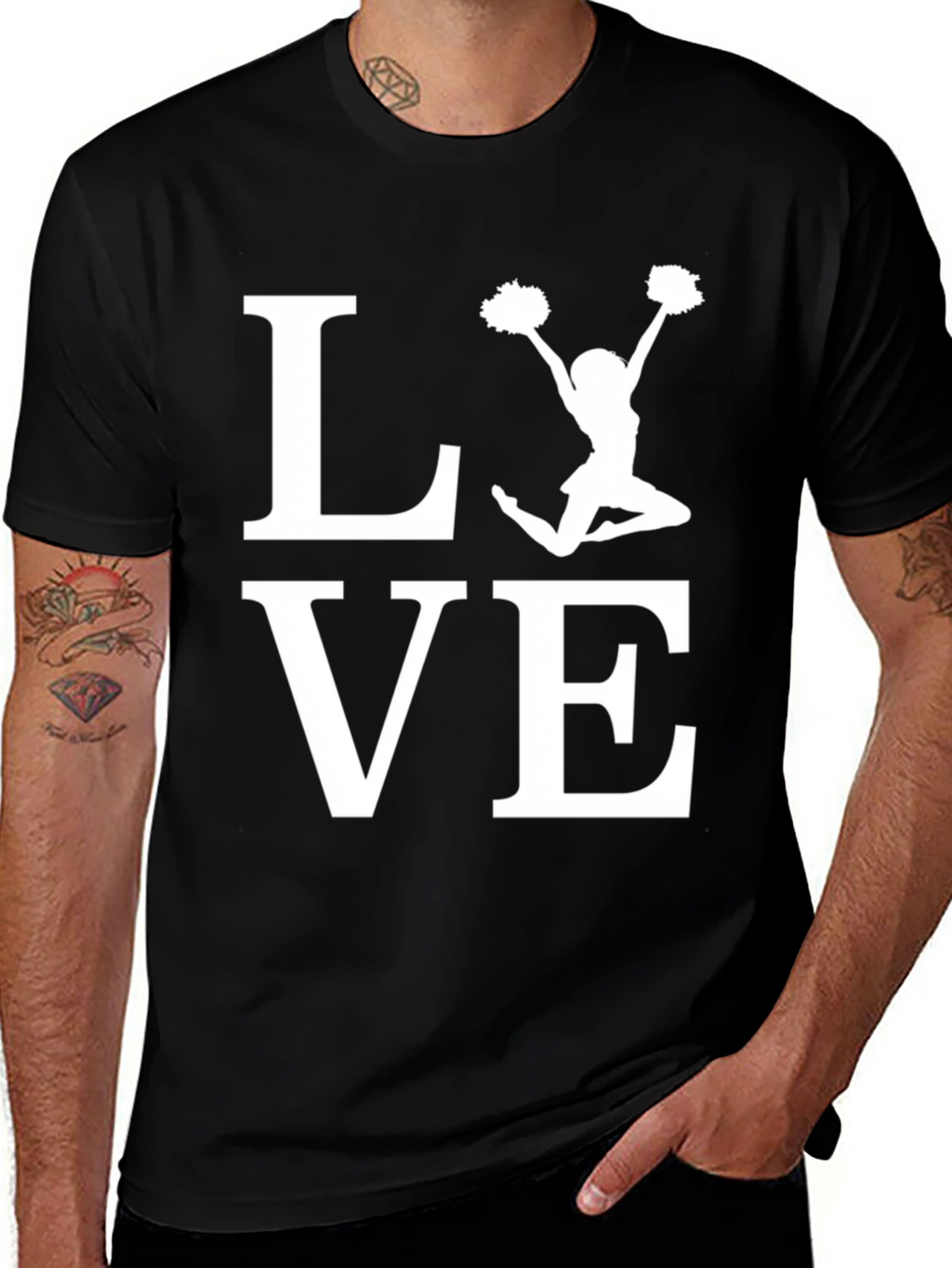 Cheerleader LOVE Graphic T-Shirt - Black Cotton Tee