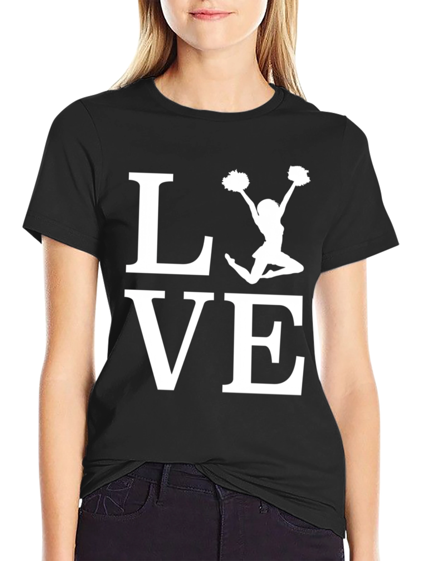 Cheerleader LOVE Graphic T-Shirt - Black Cotton Tee