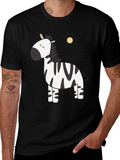 Cute Zebra Cartoon Graphic Black T-Shirt
