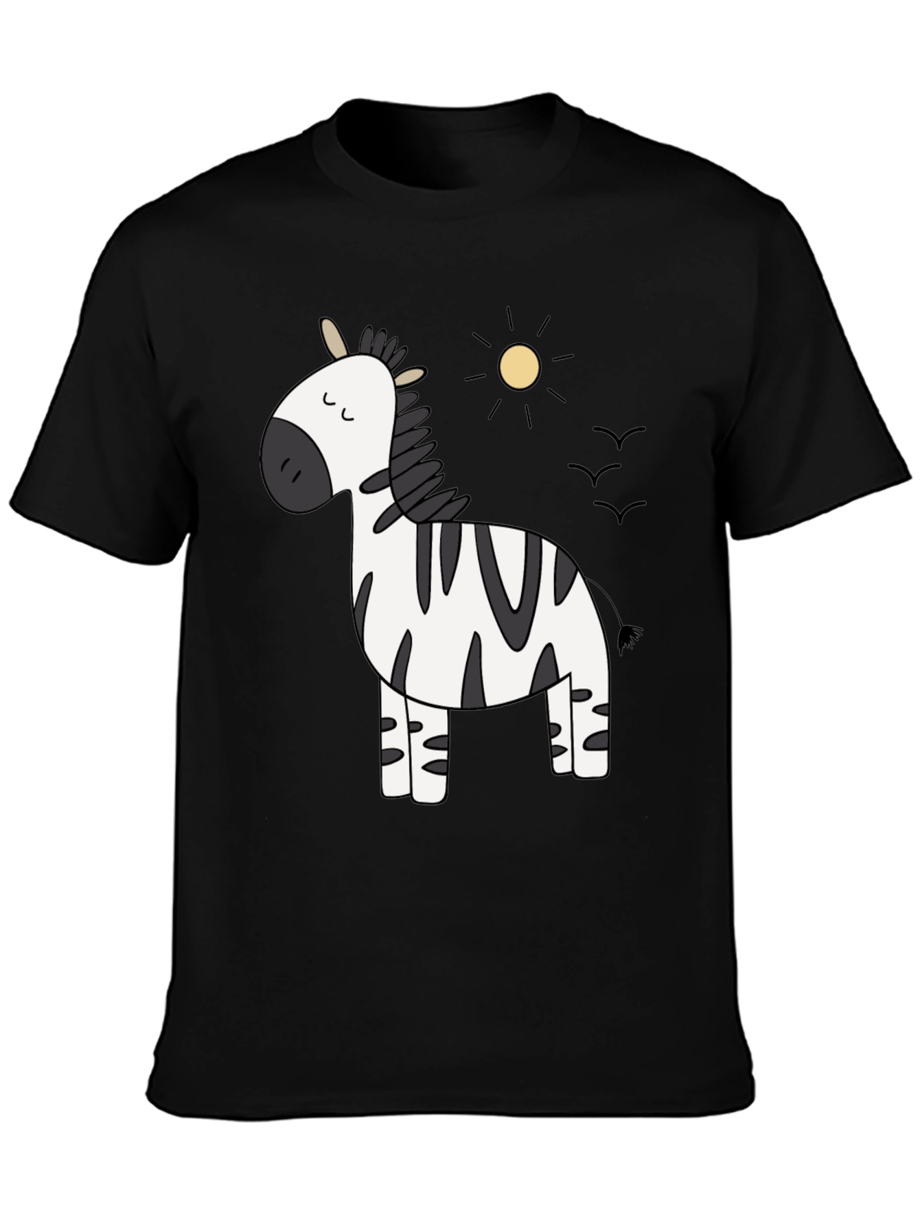 Cute Zebra Cartoon Graphic Black T-Shirt