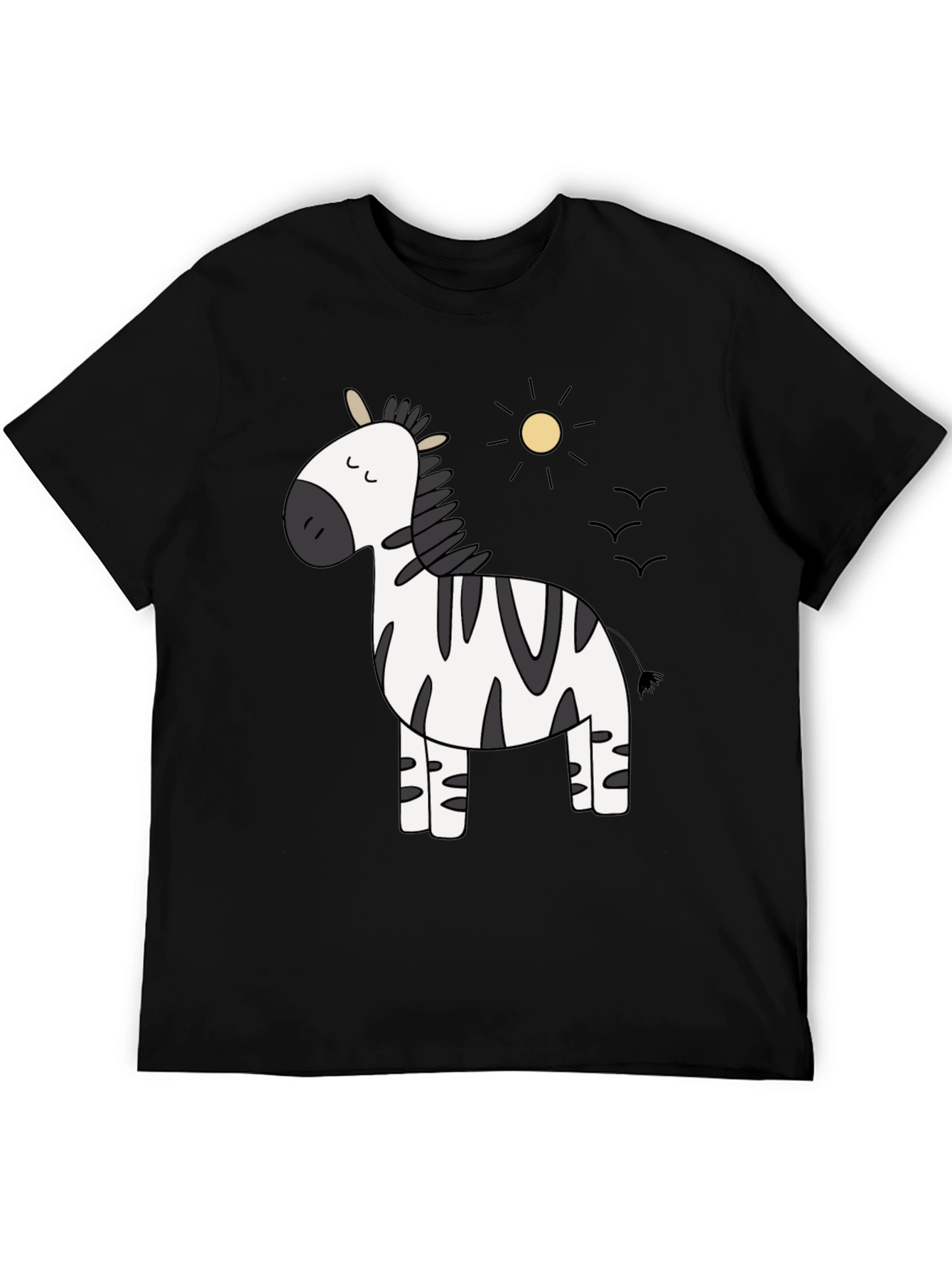 Cute Zebra Cartoon Graphic Black T-Shirt