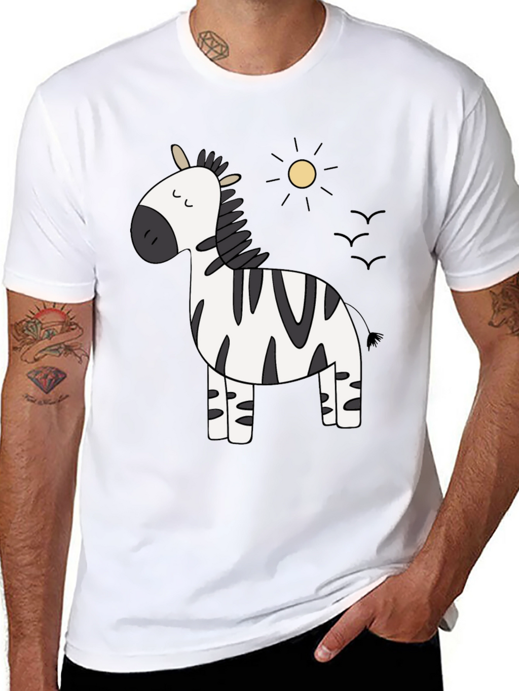 Cute Zebra Cartoon Graphic Black T-Shirt