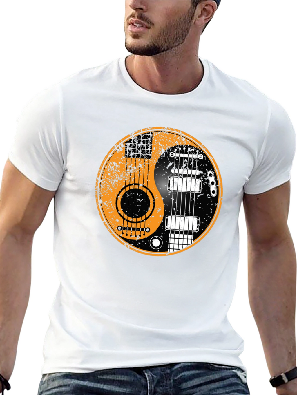 Yin Yang Guitar Graphic Tee - Black Cotton Blend
