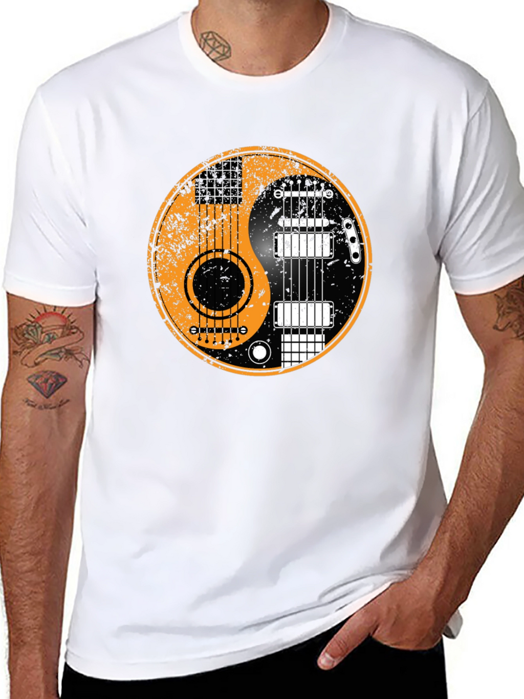Yin Yang Guitar Graphic Tee - Black Cotton Blend