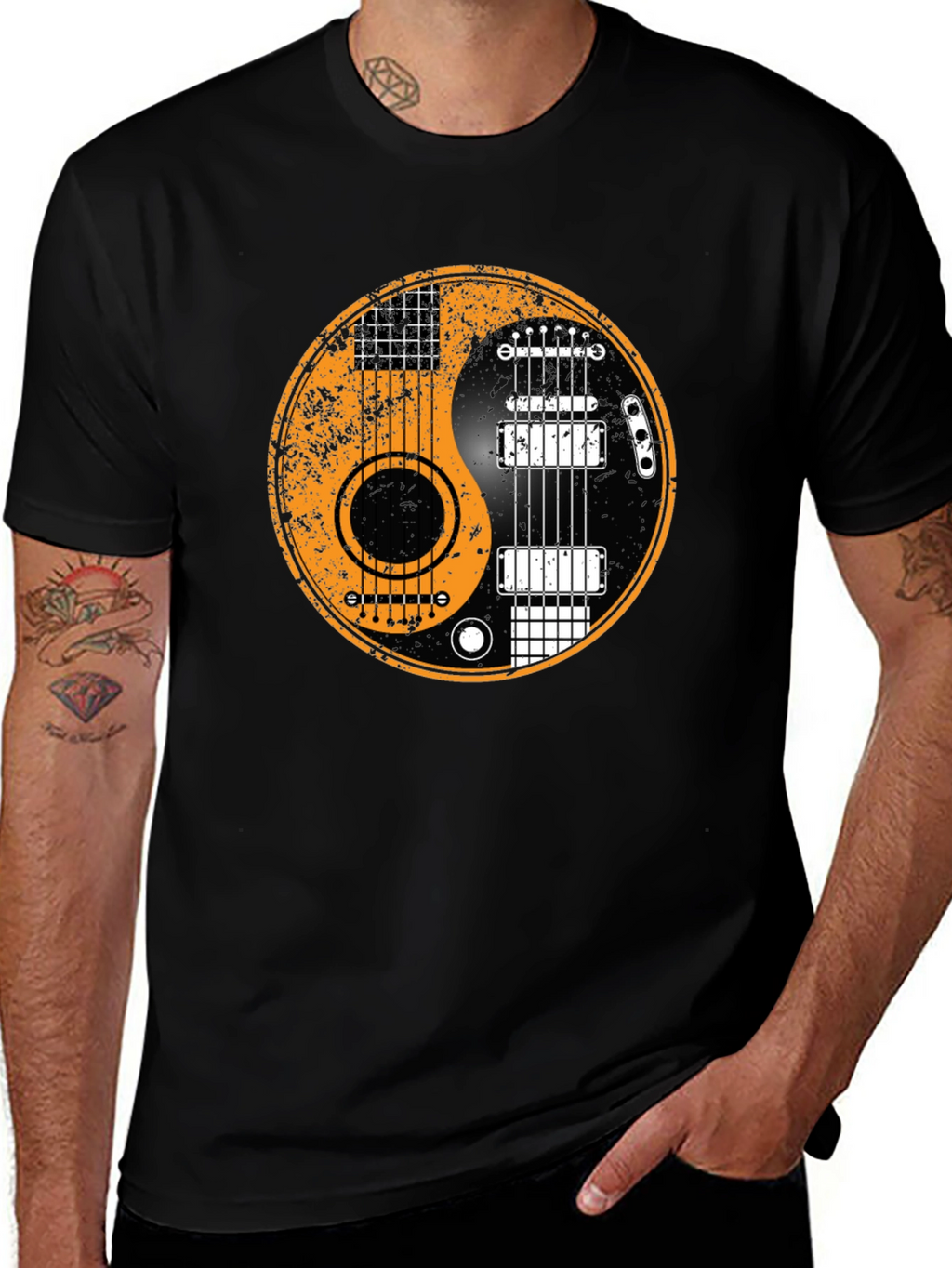 Yin Yang Guitar Graphic Tee - Black Cotton Blend