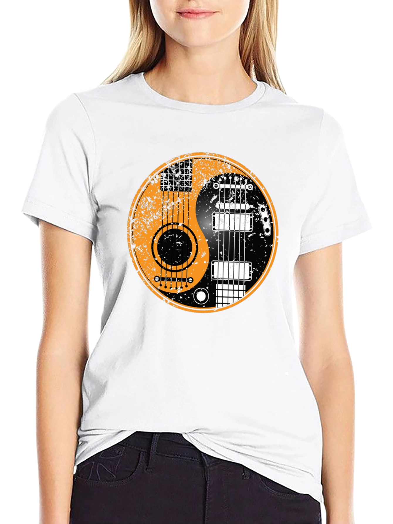 Yin Yang Guitar Graphic Tee - Black Cotton Blend