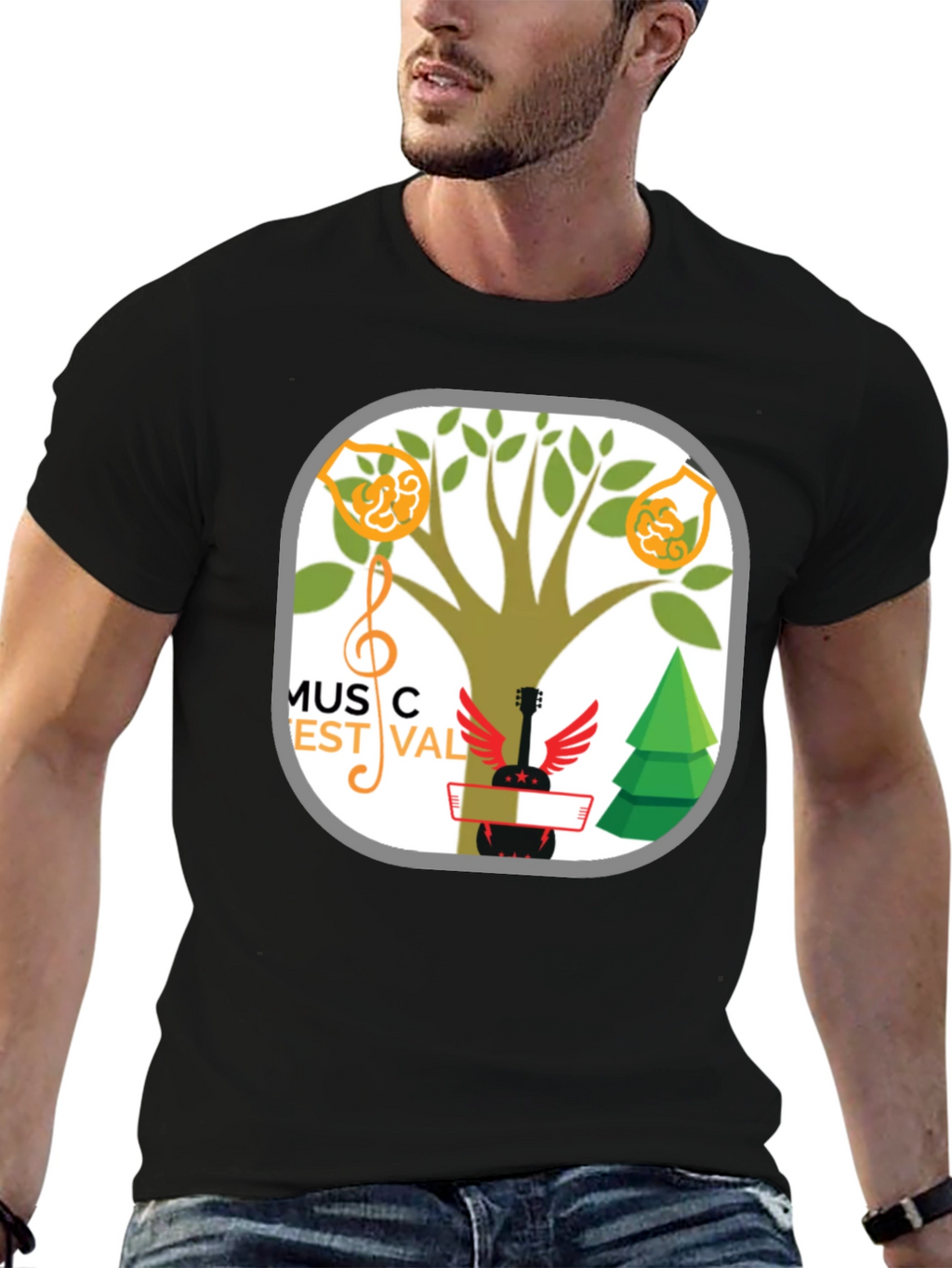 Music Festival T-Shirt Tree & Guitar Graphic Tee