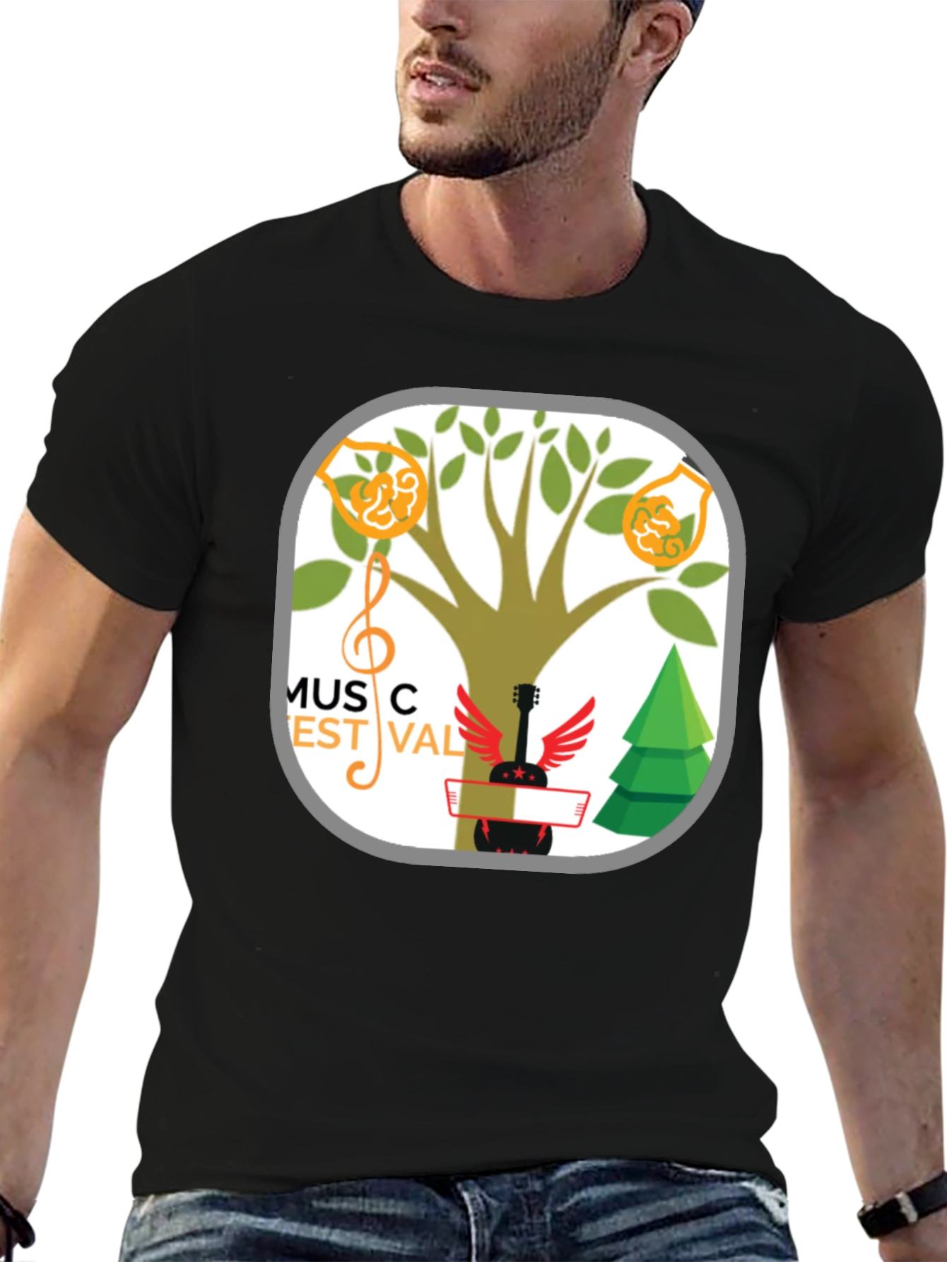 Music Festival T-Shirt Tree & Guitar Graphic Tee