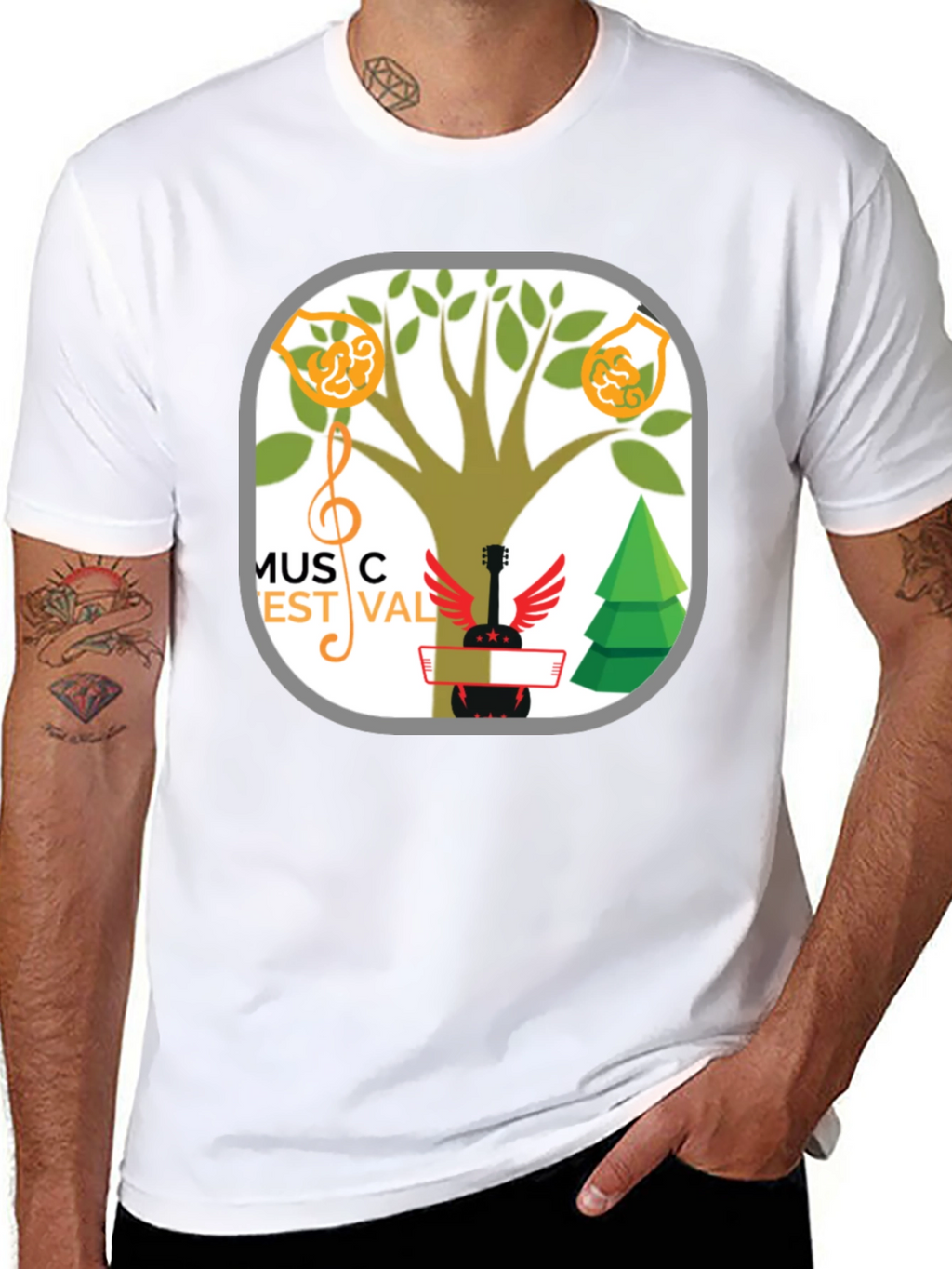 Music Festival T-Shirt Tree & Guitar Graphic Tee