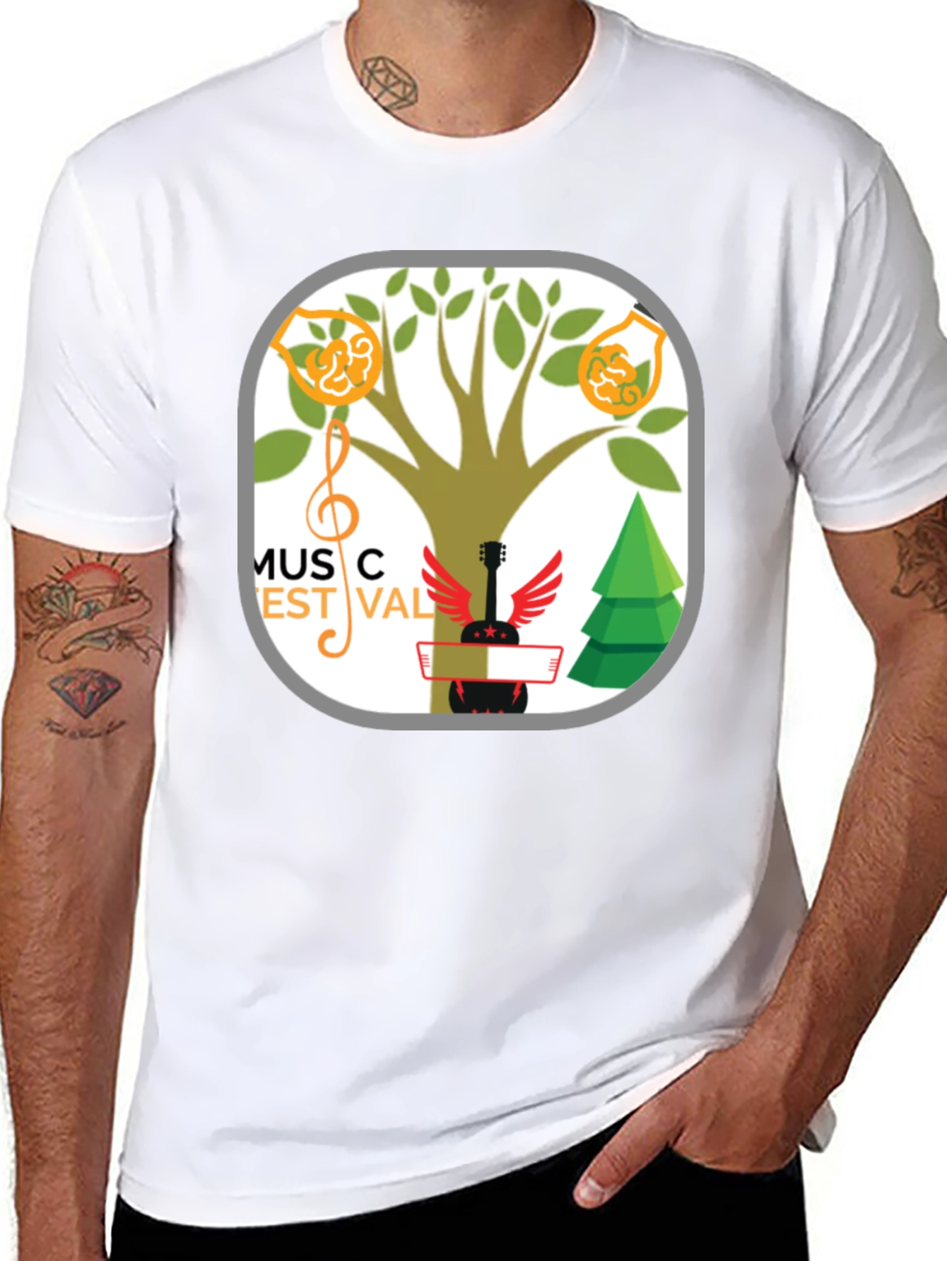 Music Festival T-Shirt Tree & Guitar Graphic Tee