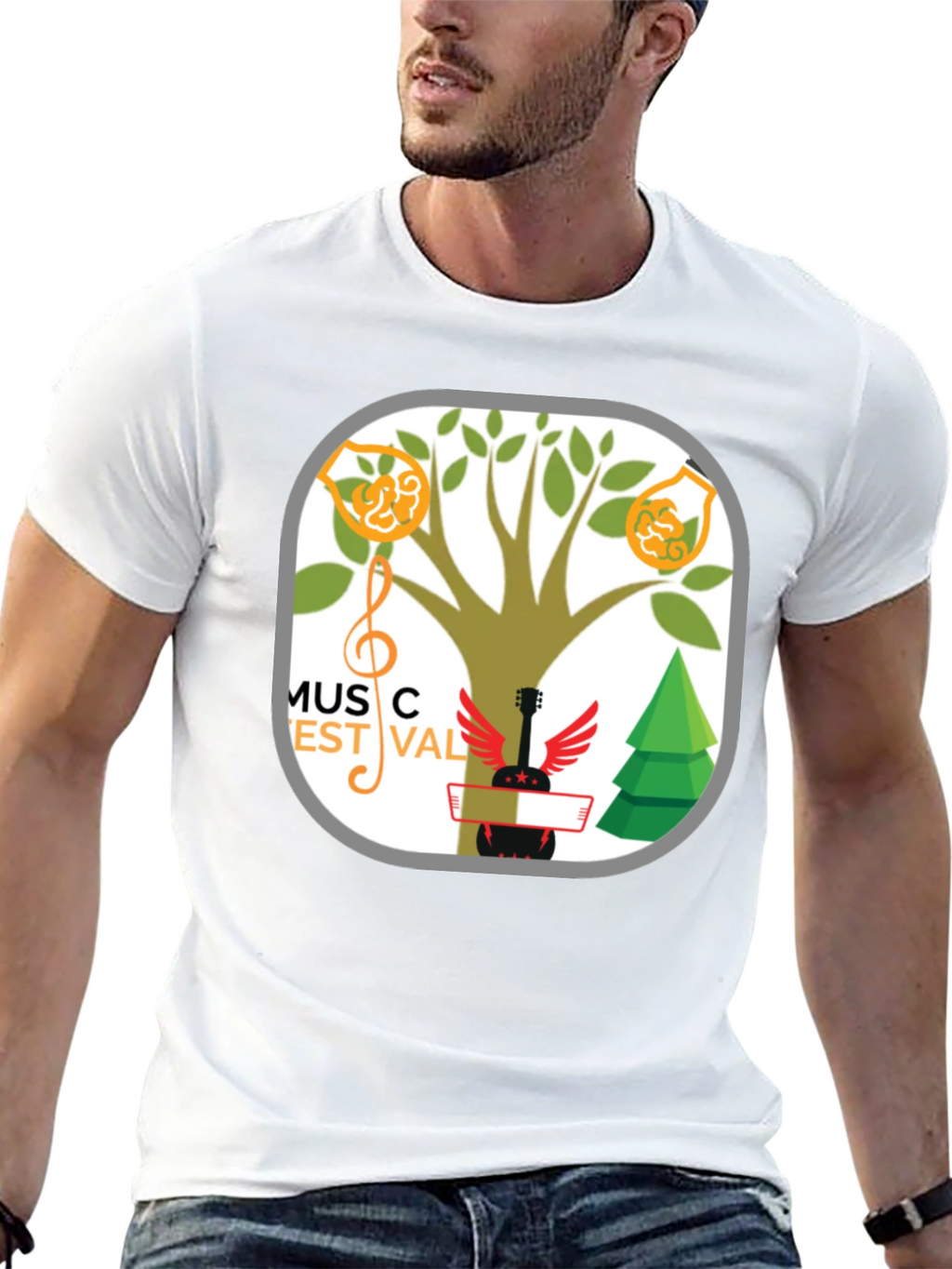 Music Festival T-Shirt Tree & Guitar Graphic Tee