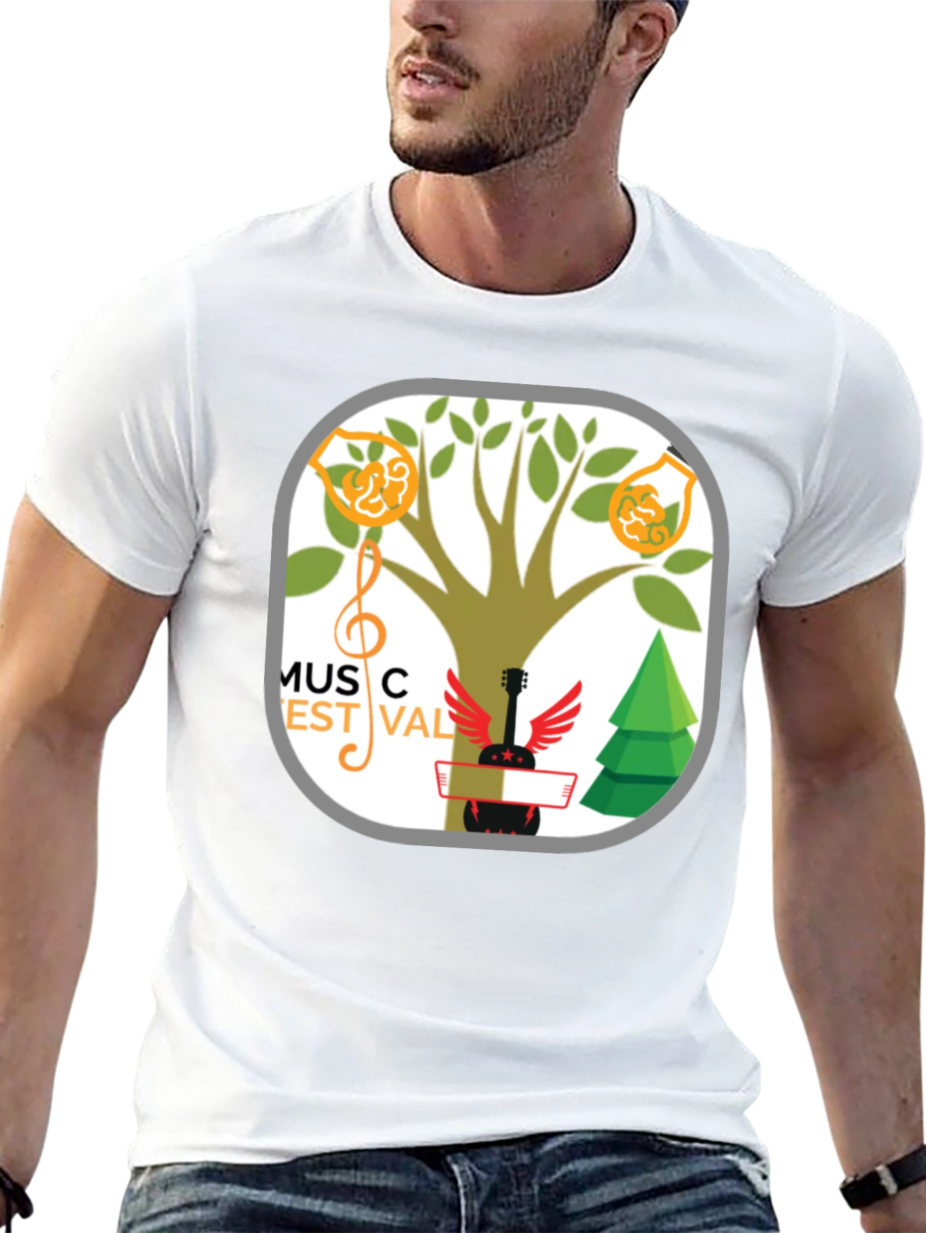 Music Festival T-Shirt Tree & Guitar Graphic Tee