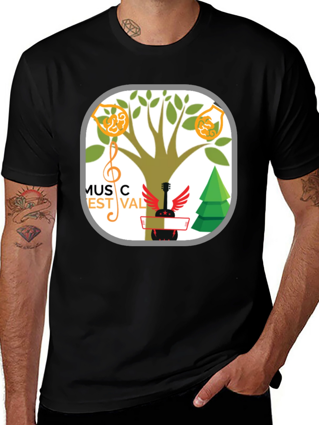 Music Festival T-Shirt Tree & Guitar Graphic Tee