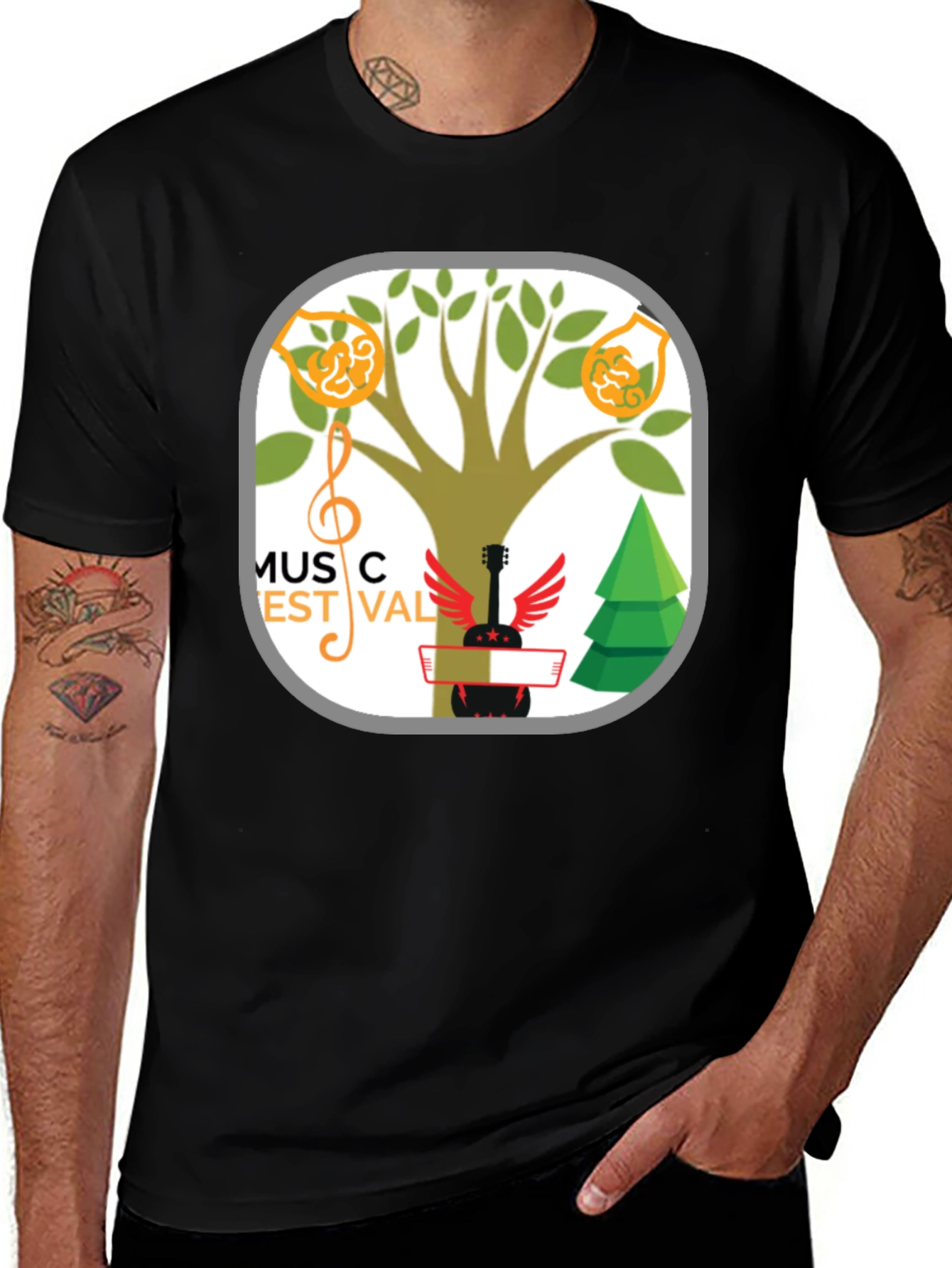 Music Festival T-Shirt Tree & Guitar Graphic Tee