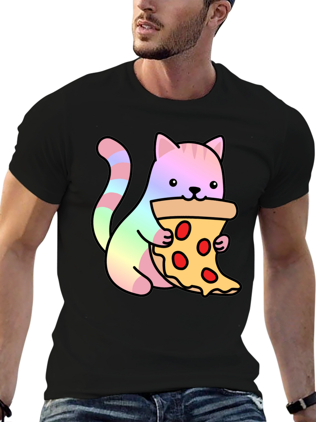 Cute Cat Eating Pizza Graphic Tee