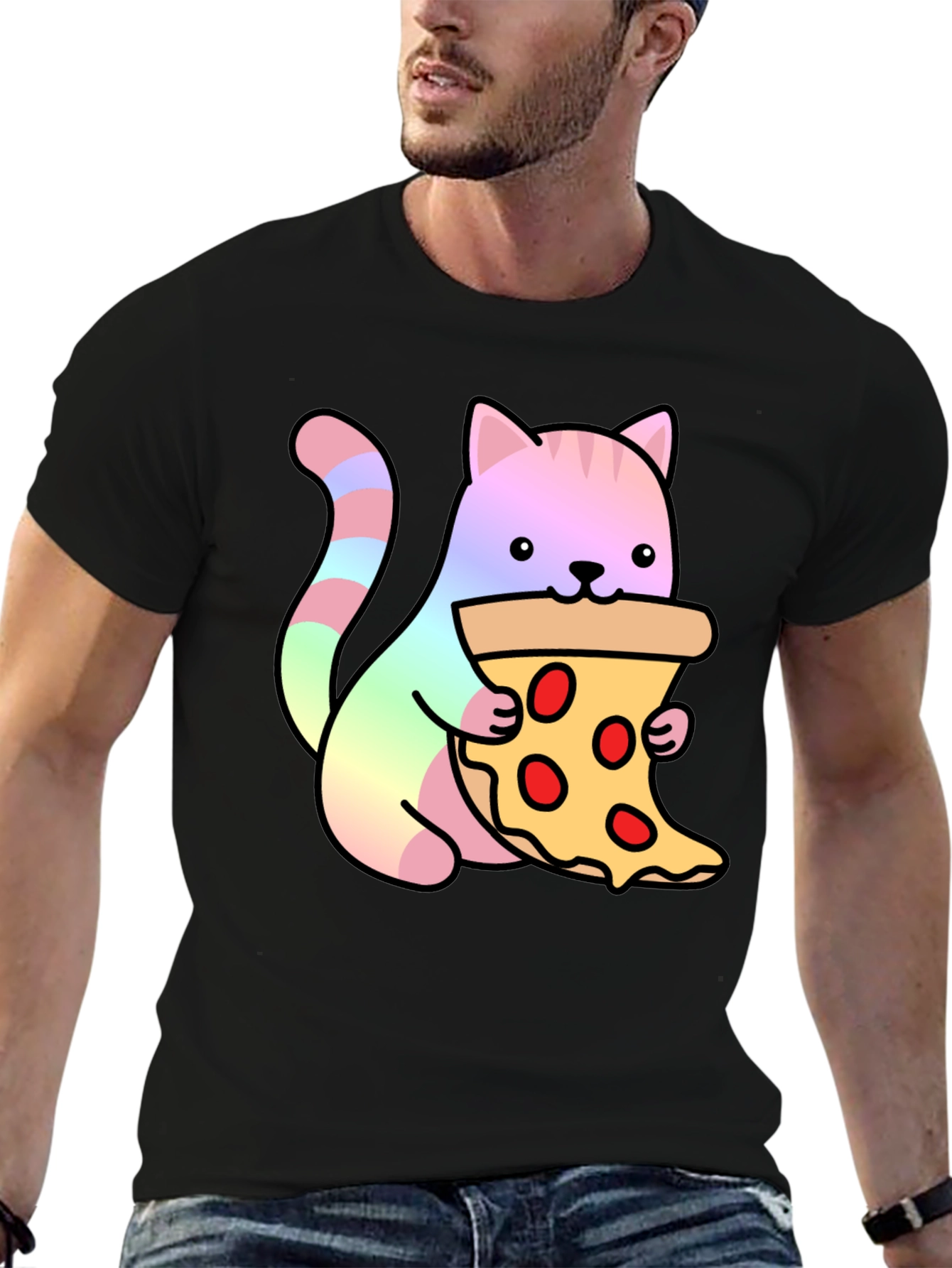 Cute Cat Eating Pizza Graphic Tee