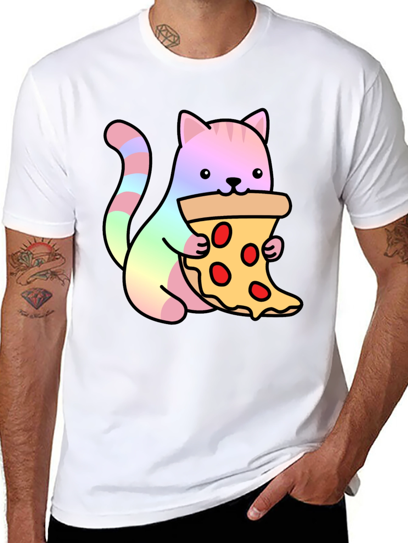 Cute Cat Eating Pizza Graphic Tee