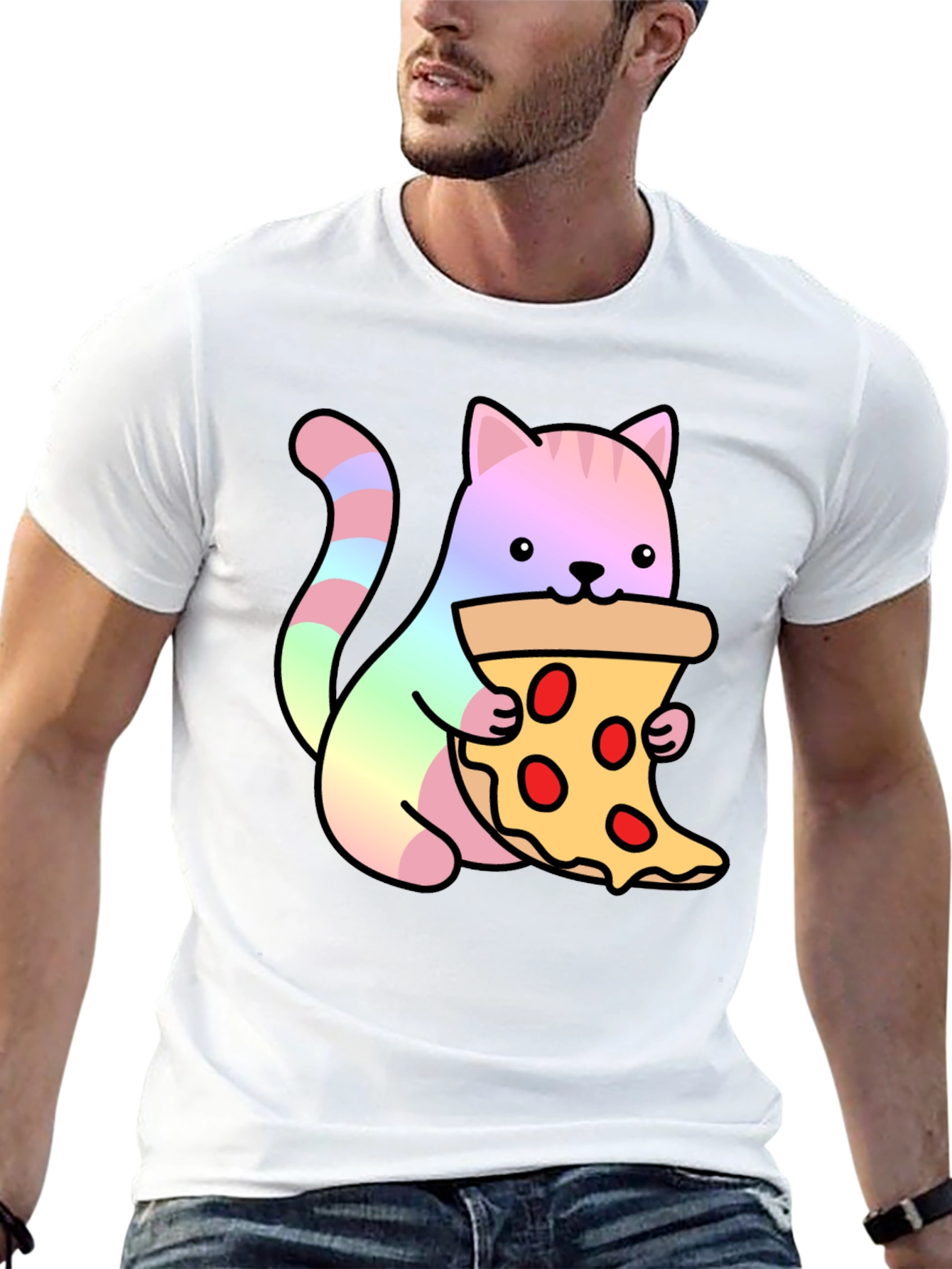 Cute Cat Eating Pizza Graphic Tee