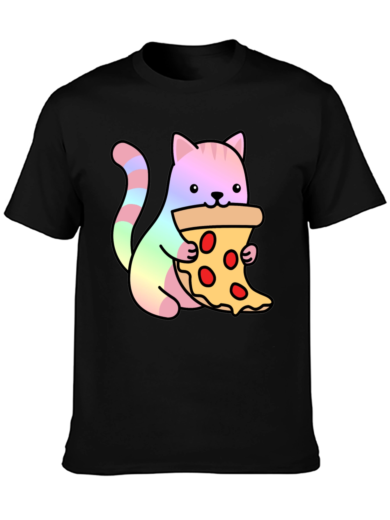 Cute Cat Eating Pizza Graphic Tee