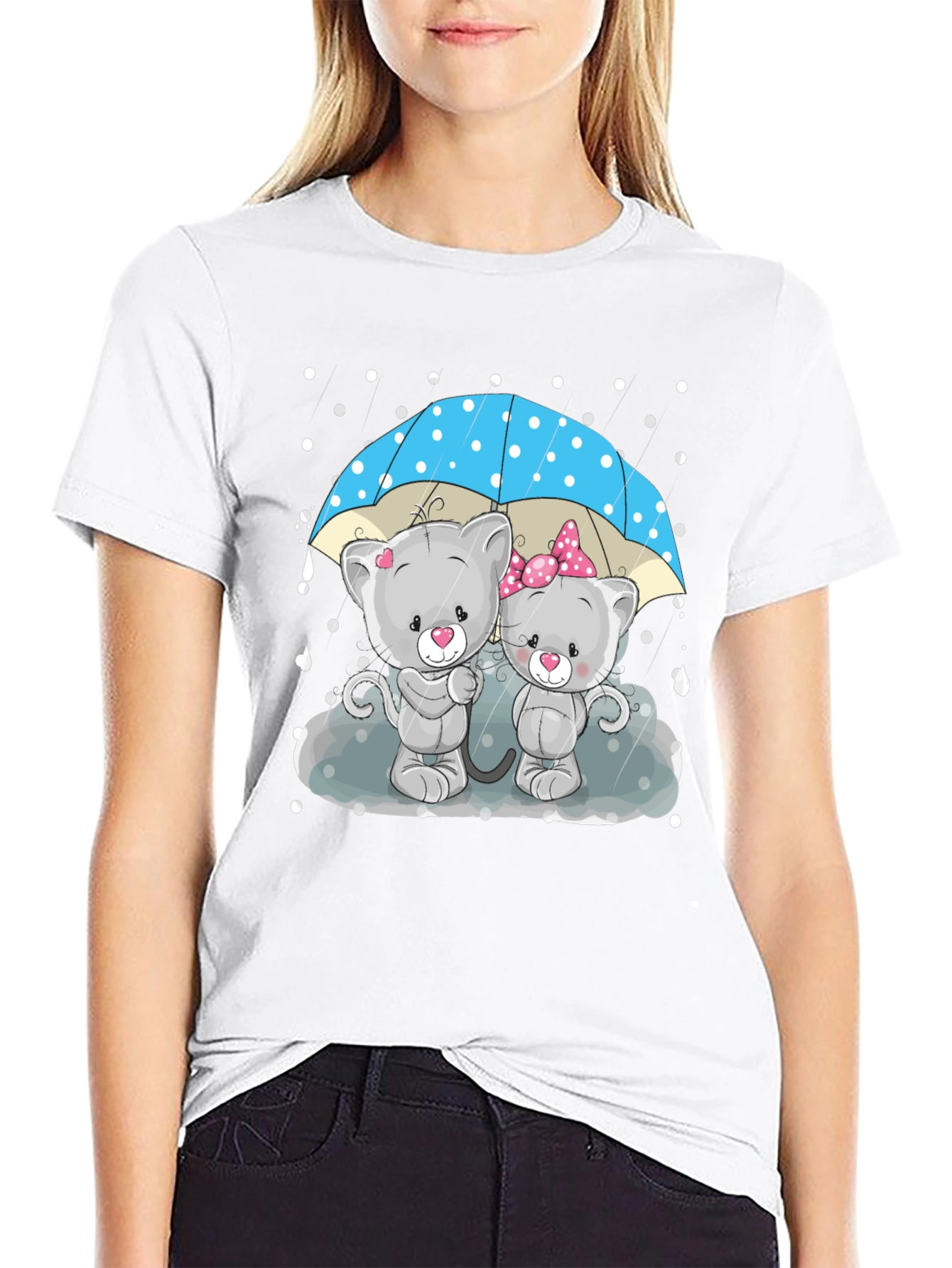 Cute Cartoon Cats in Rain T-Shirt