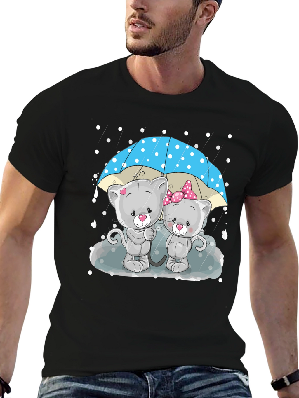 Cute Cartoon Cats in Rain T-Shirt