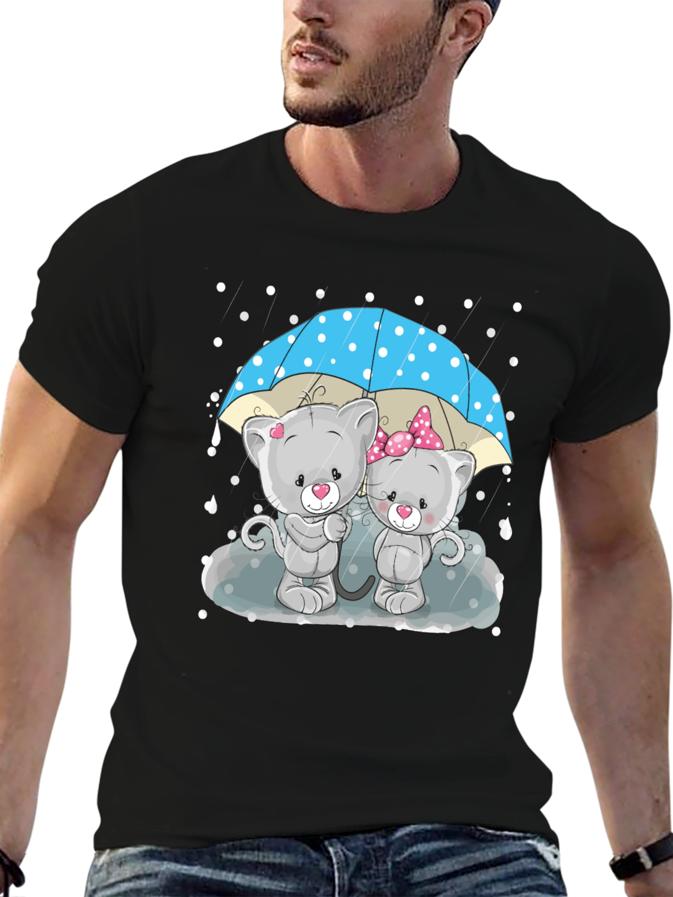 Cute Cartoon Cats in Rain T-Shirt