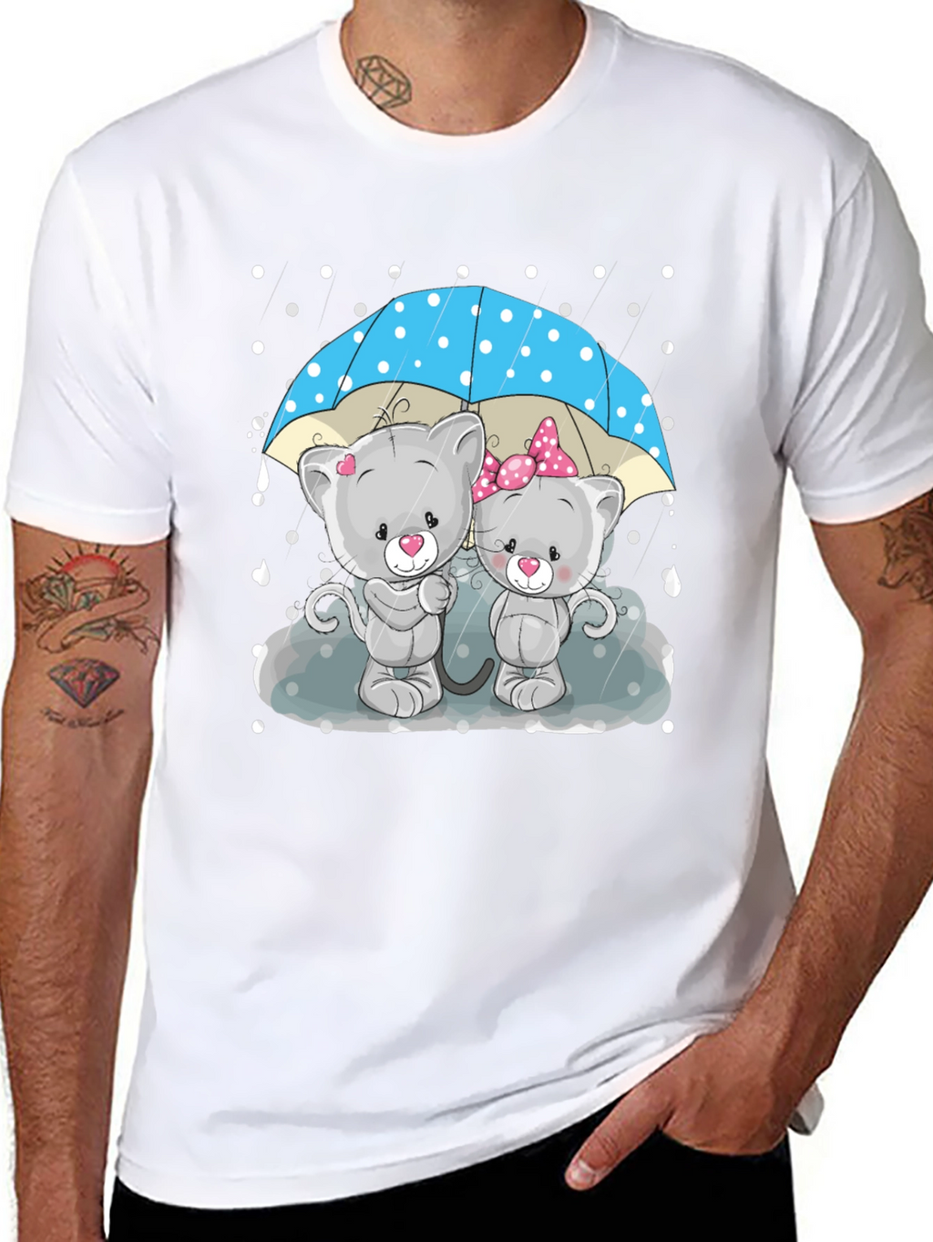 Cute Cartoon Cats in Rain T-Shirt
