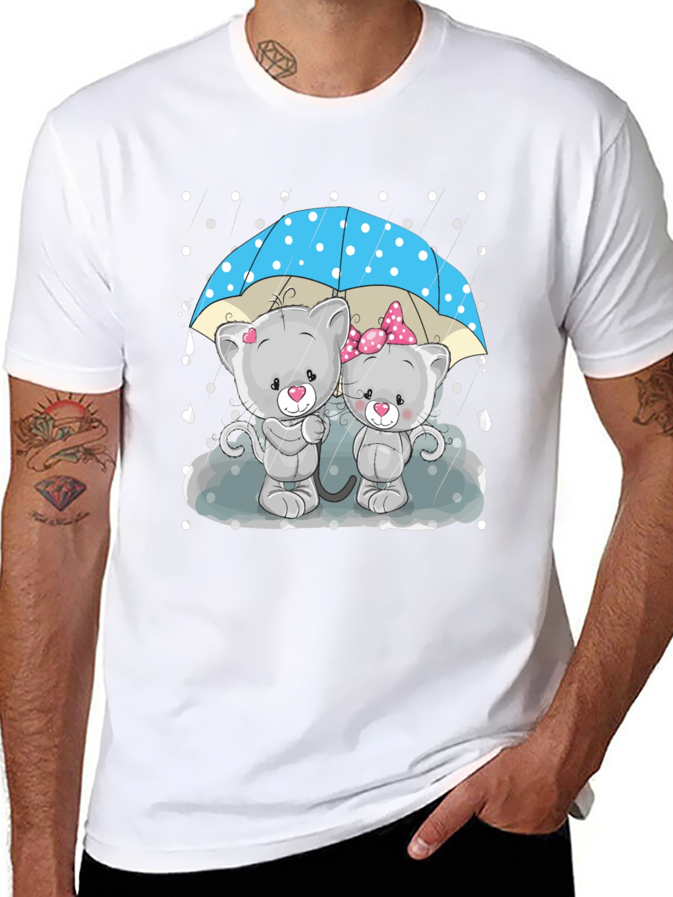 Cute Cartoon Cats in Rain T-Shirt
