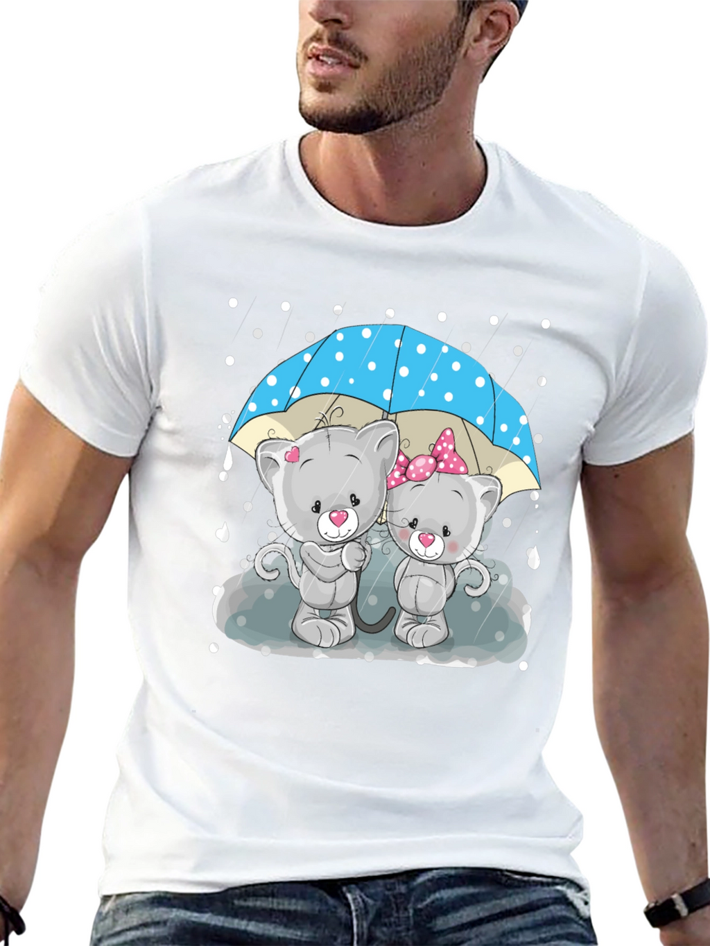 Cute Cartoon Cats in Rain T-Shirt