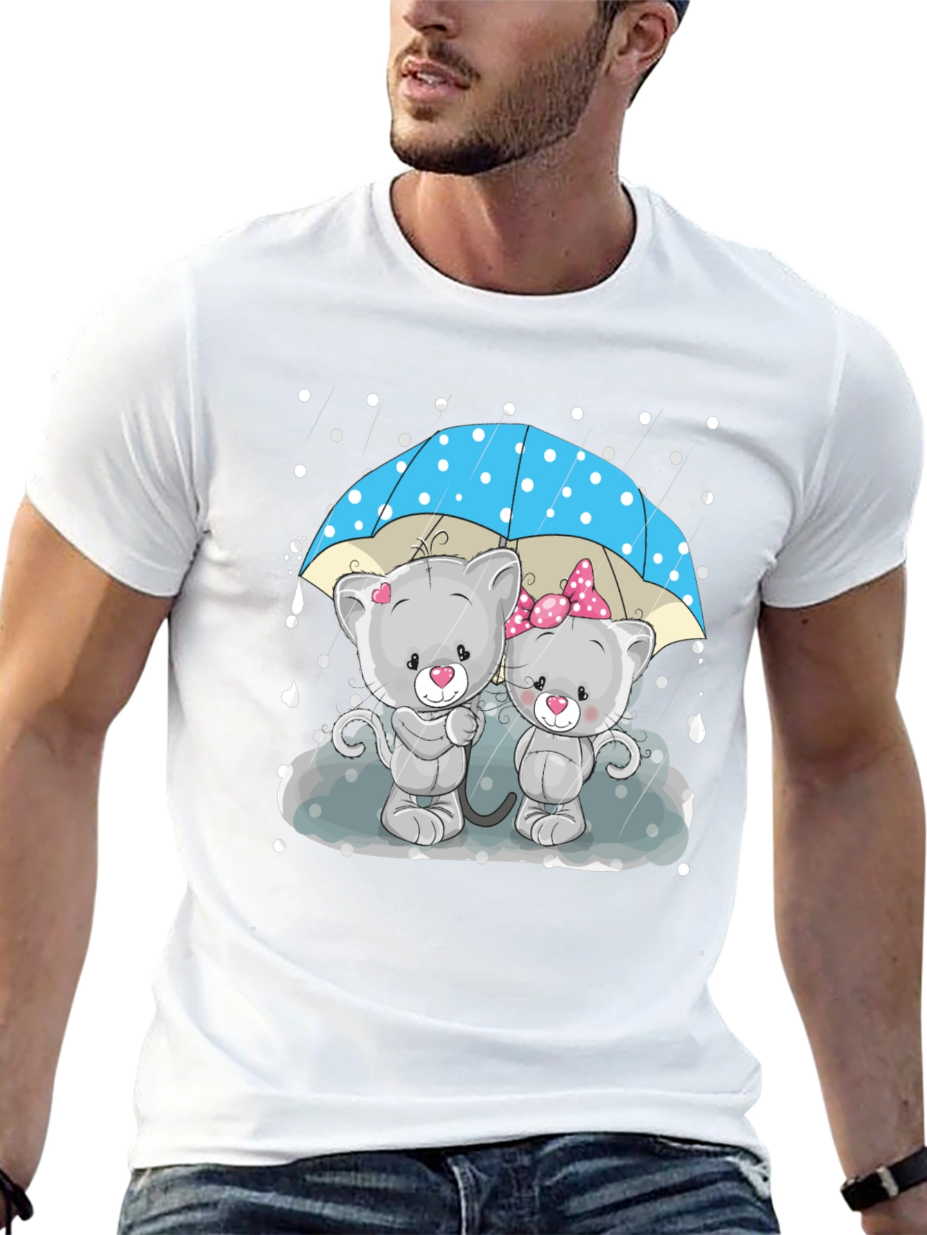 Cute Cartoon Cats in Rain T-Shirt