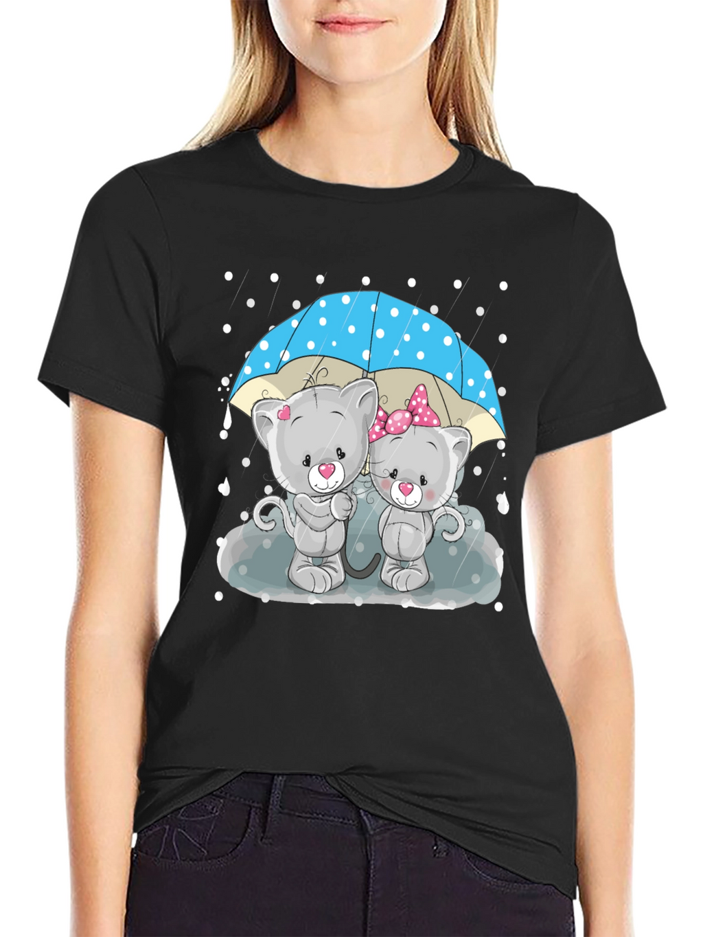 Cute Cartoon Cats in Rain T-Shirt