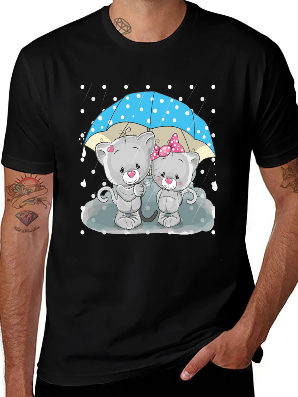 Cute Cartoon Cats in Rain T-Shirt