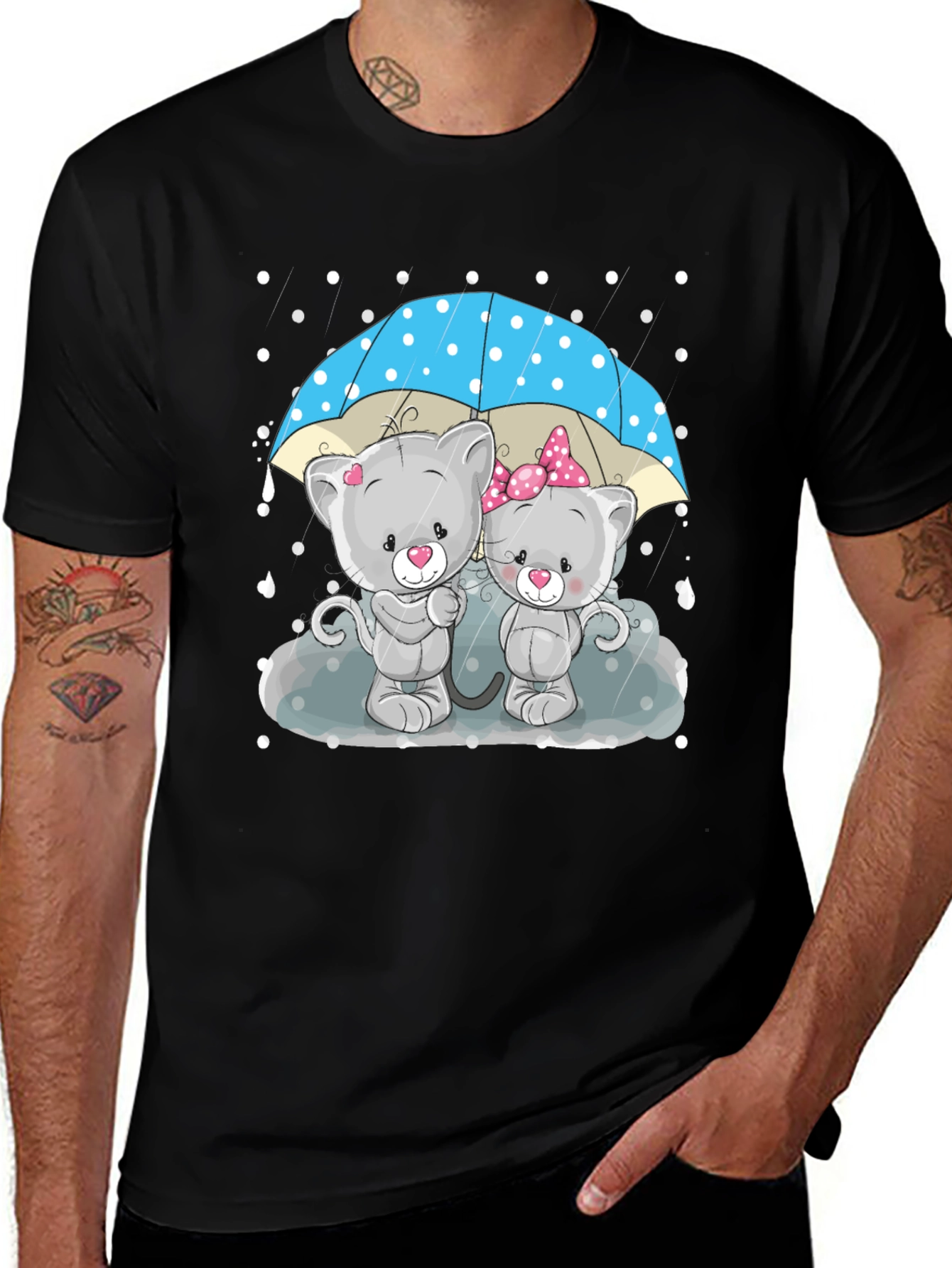 Cute Cartoon Cats in Rain T-Shirt