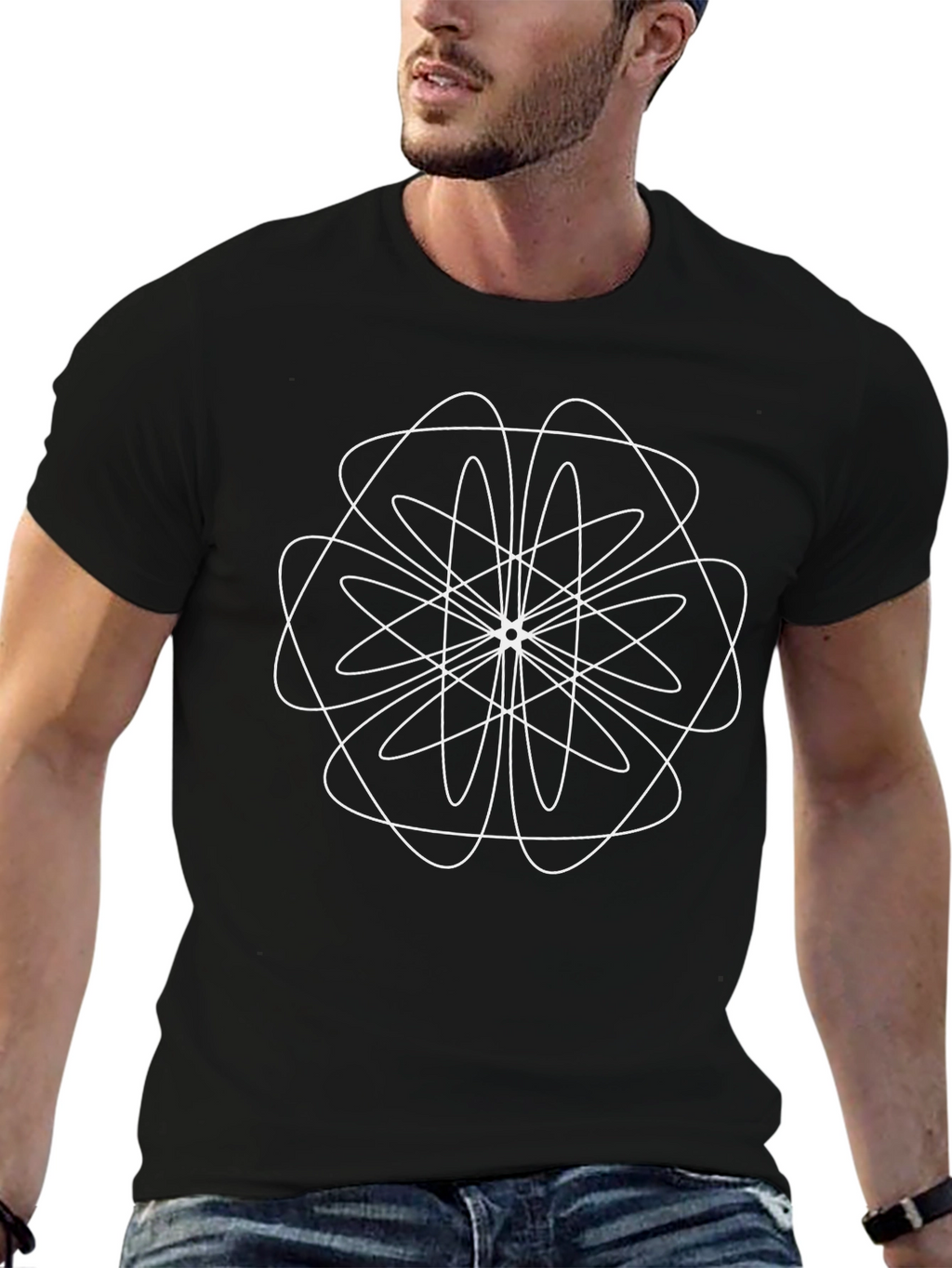 Geometric Atom Design Black T-Shirt